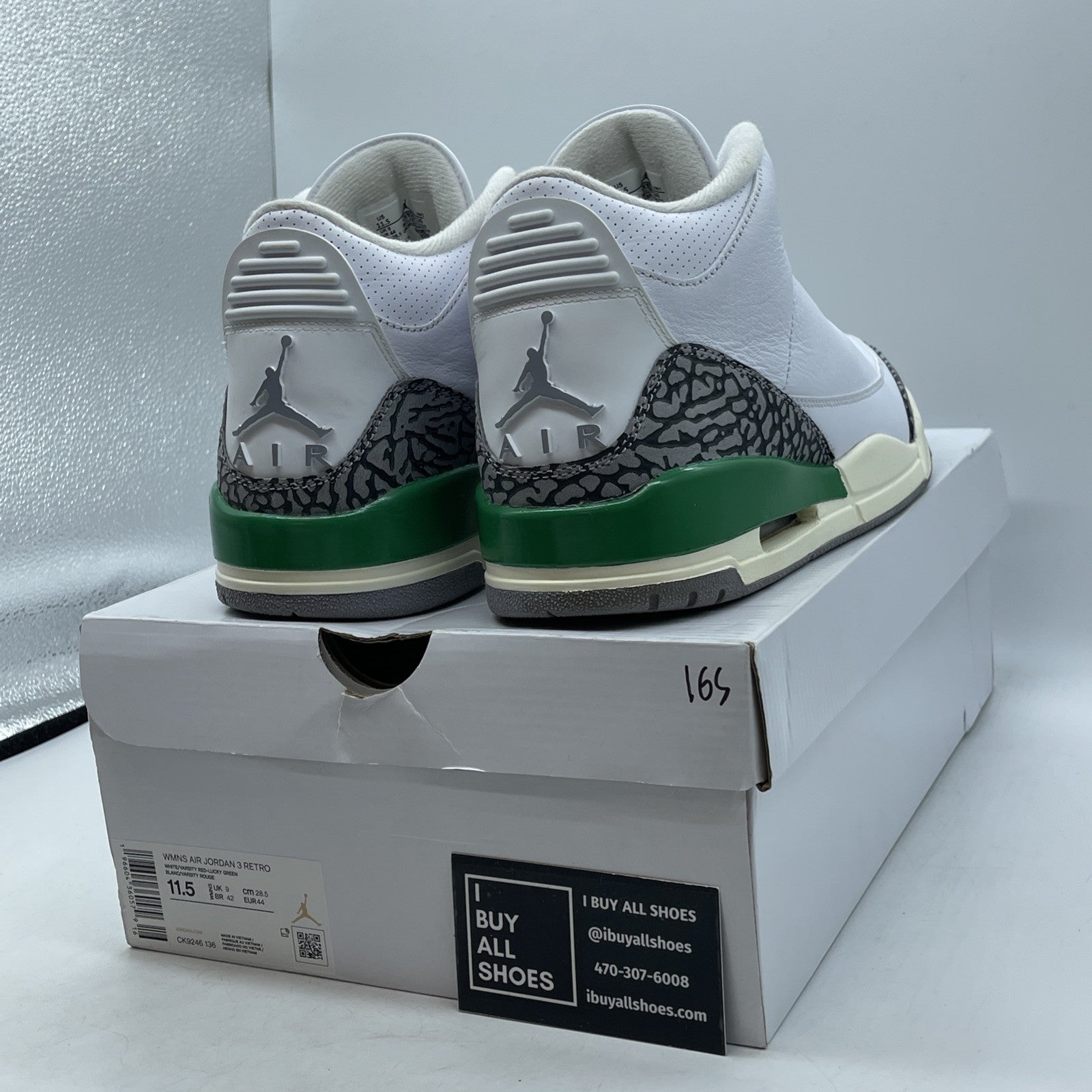 Size 11.5 - Nike Air Jordan 3 Retro Lucky Green White Grey. Suede (CK9246-136)