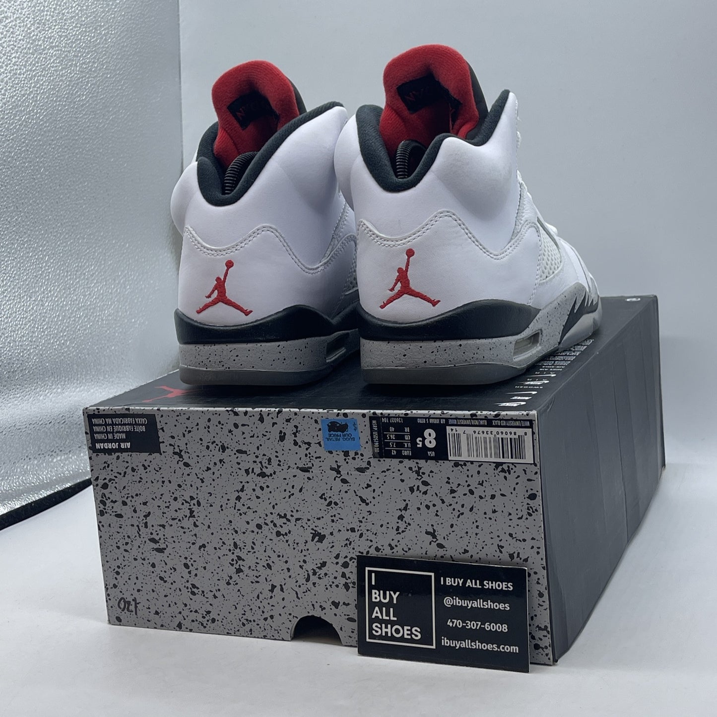 Size 8.5 - Air Jordan 5 Retro White Cement Grey red Black Leather (136027-104)