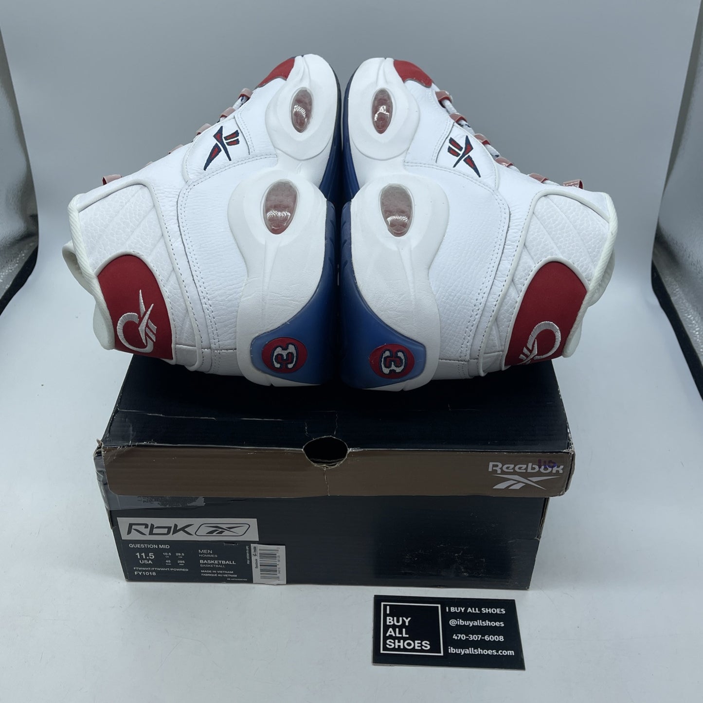 Size 11.5 - Reebok Question OG 2020 Mid Red Toe White Leather (FY1018)