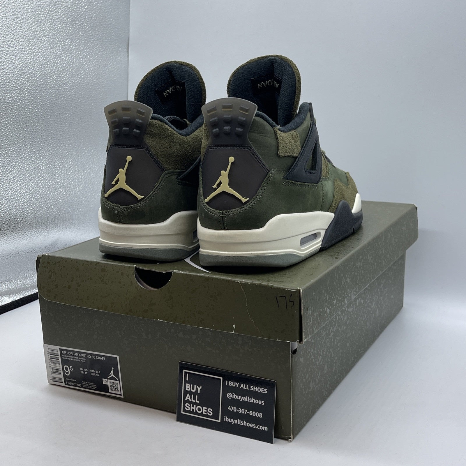 Size 9.5 - Jordan 4 SE Retro Low Craft - Olive Black Suede Leather (FB9927-200)