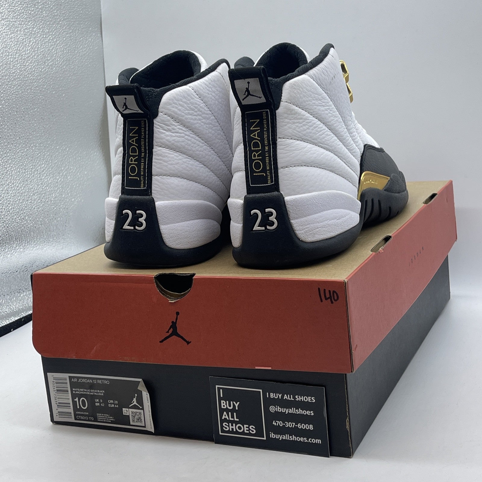Size 10 - Jordan 12 Royalty White Black Gold Suede (CT8013-170)