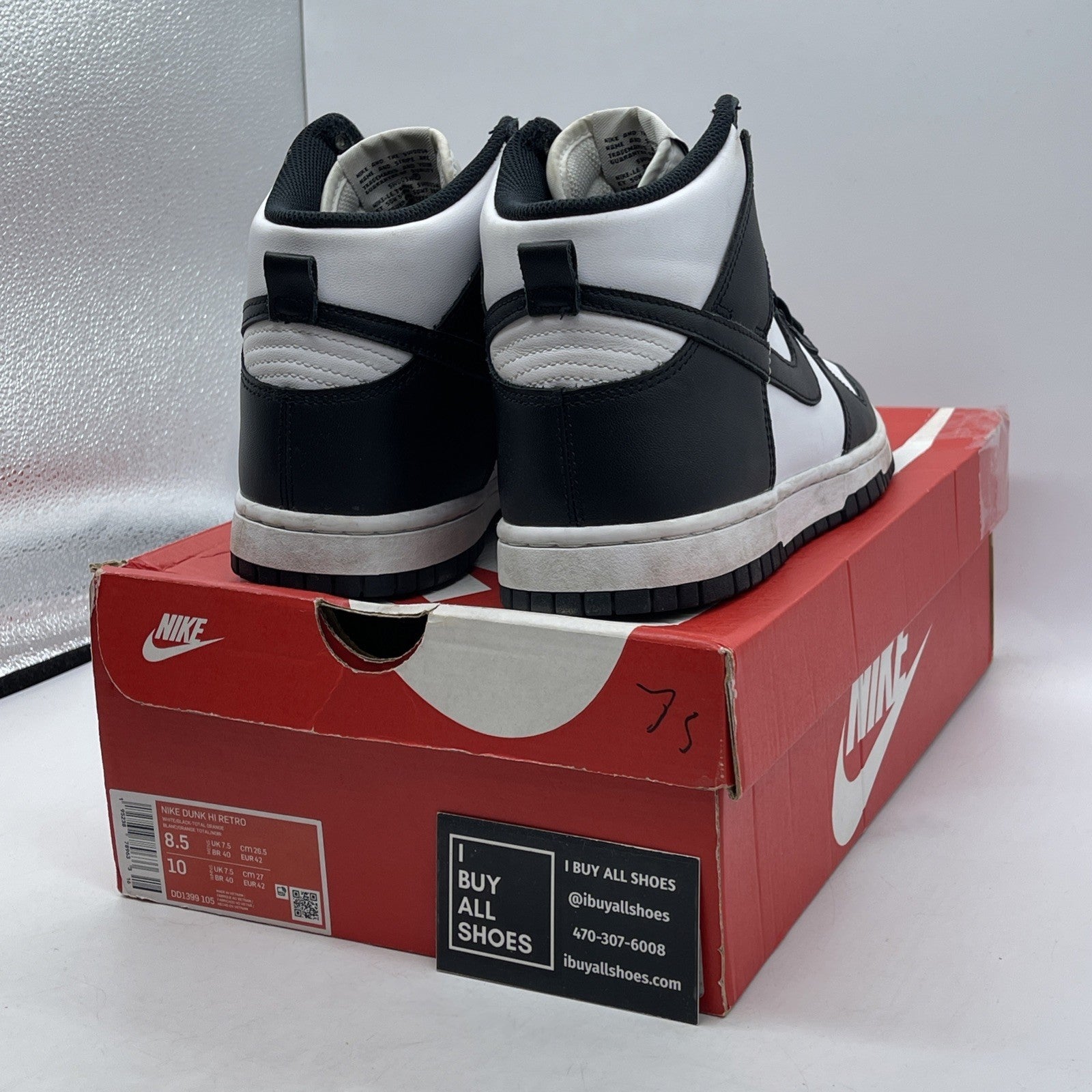Size 8.5 - Nike Dunk High Black White Leather (DD1399-105)