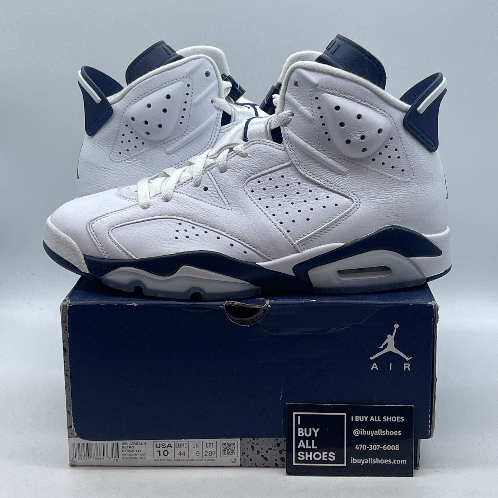 Size 10 - Jordan 6 Retro Midnight Navy White Leather Suede (CT8529-141)