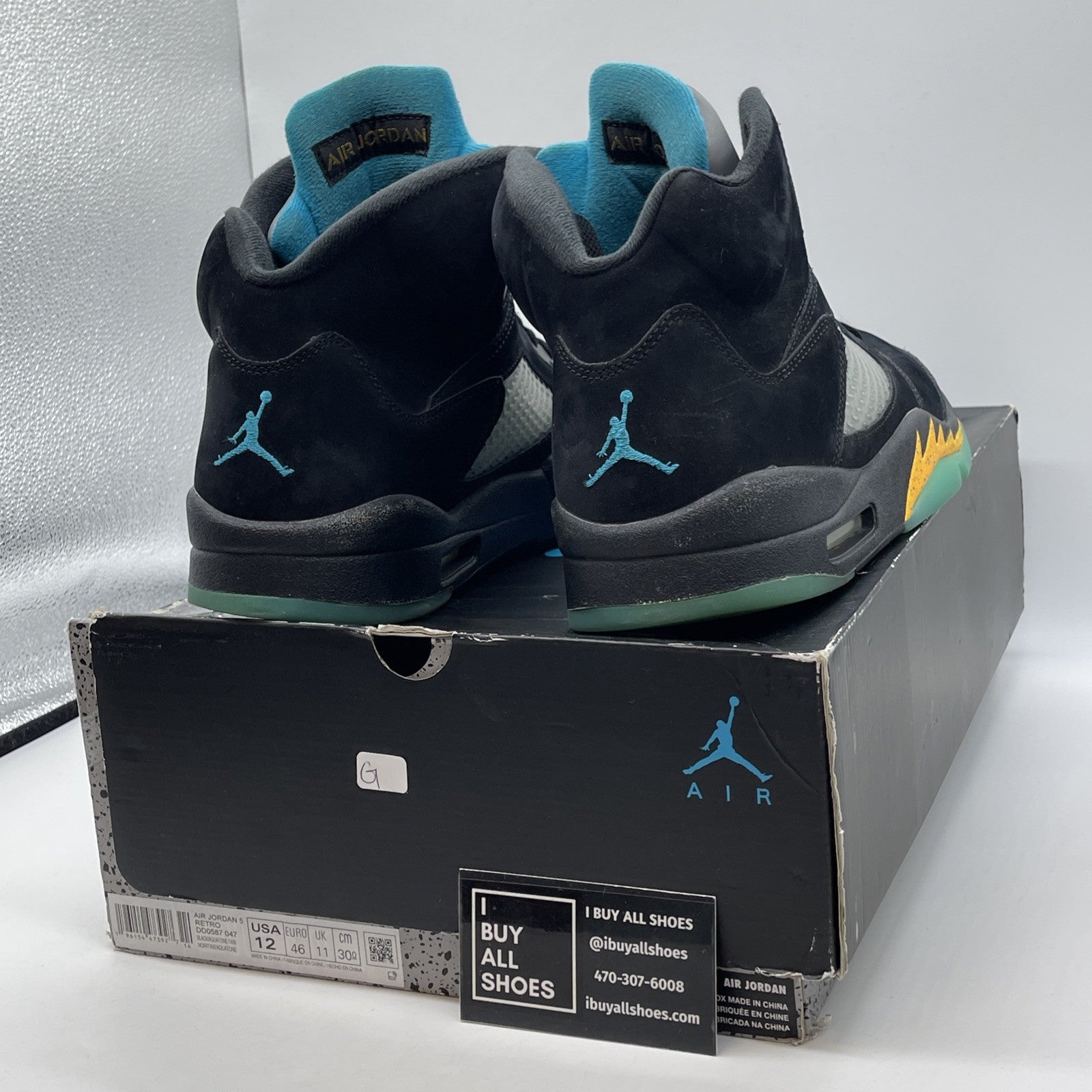 Size 12 - Jordan 5 Retro Mid Aqua Black Yellow Green Suede (DD0587-047)