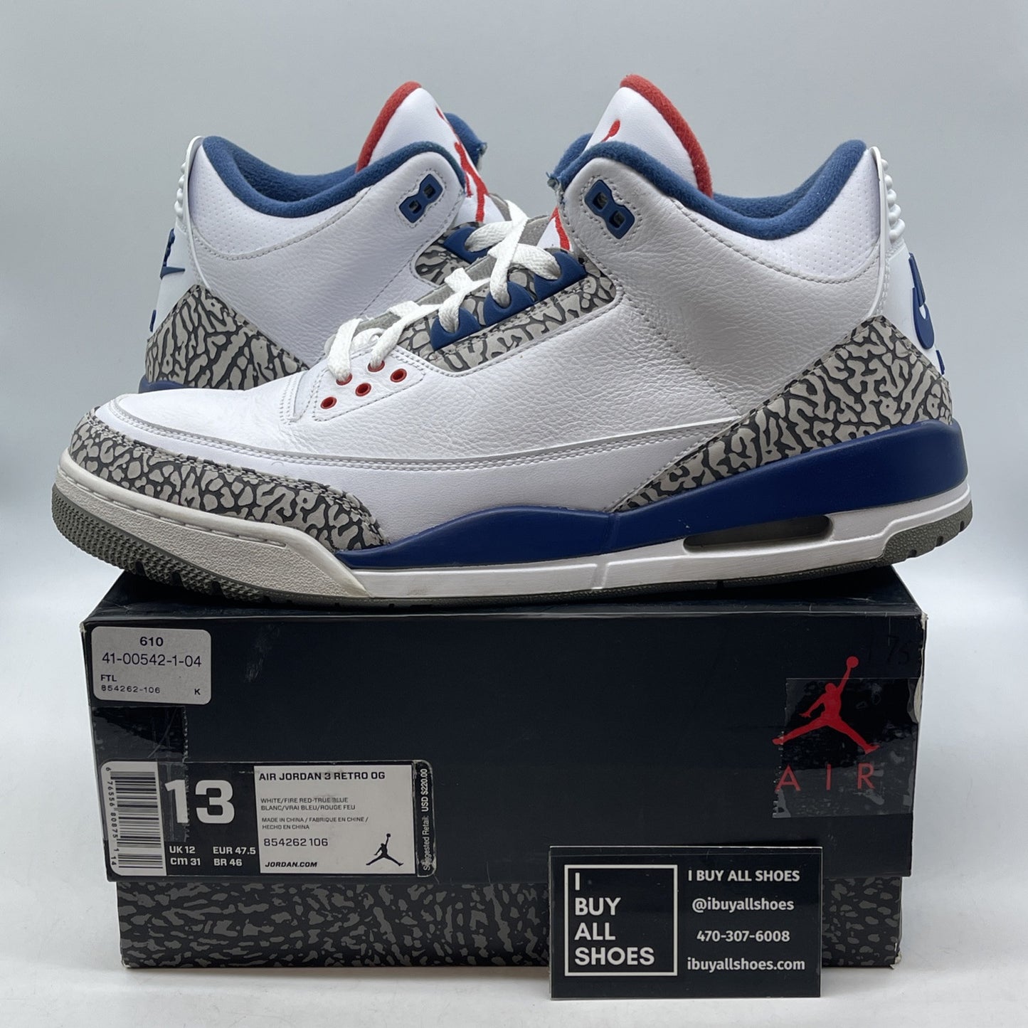 Size 13 - Jordan 3 Retro OG Mid True Blue White Grey Suede Leather (854262-106)