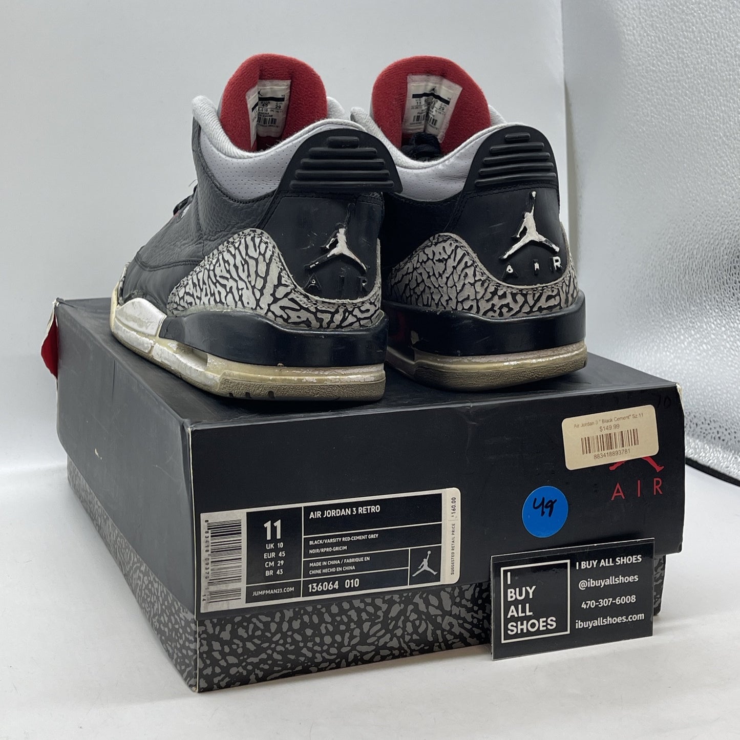 Size 11 - Jordan 3 Retro release 2011 Black Grey Suede (136064-010)