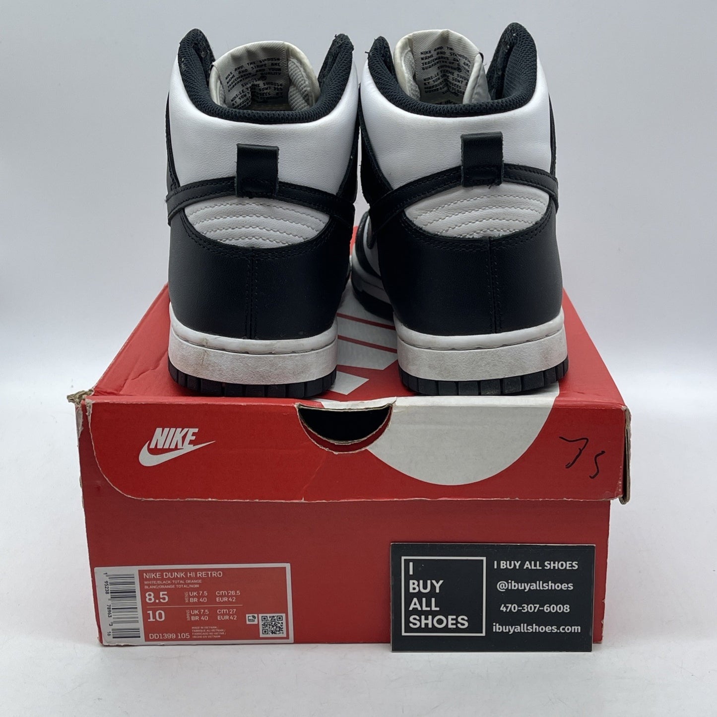 Size 8.5 - Nike Dunk High Black White Leather (DD1399-105)