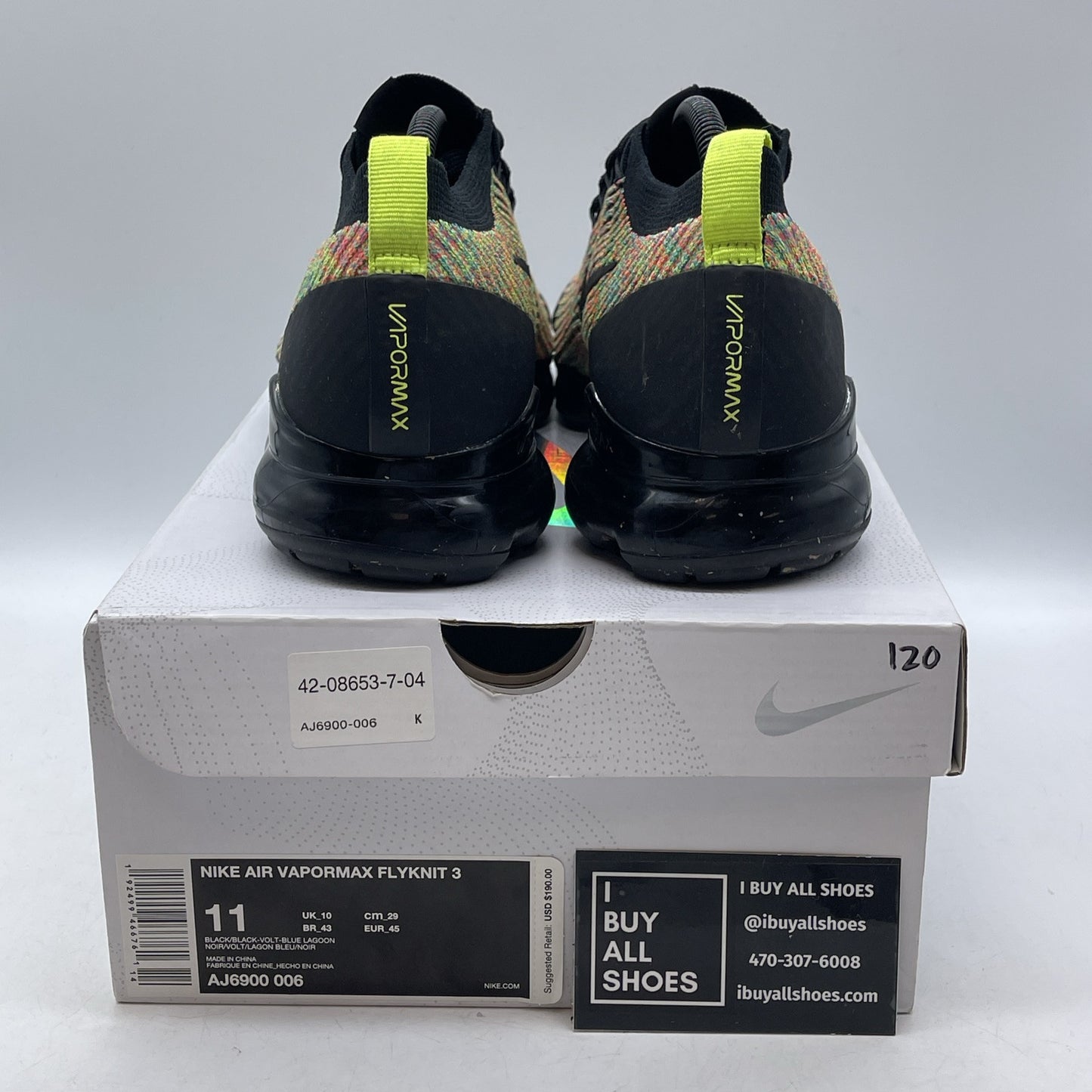 Size 11 - Nike Air VaporMax Flyknit 3 Multi-Color Suede Leather (AJ6900-006)