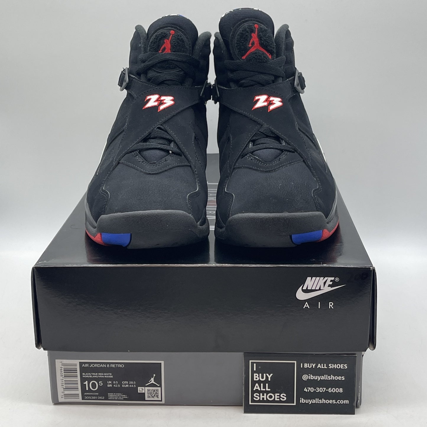 Size 10.5 - Jordan 8 Retro Mid Playoff Red White Black Suede (305381-062)