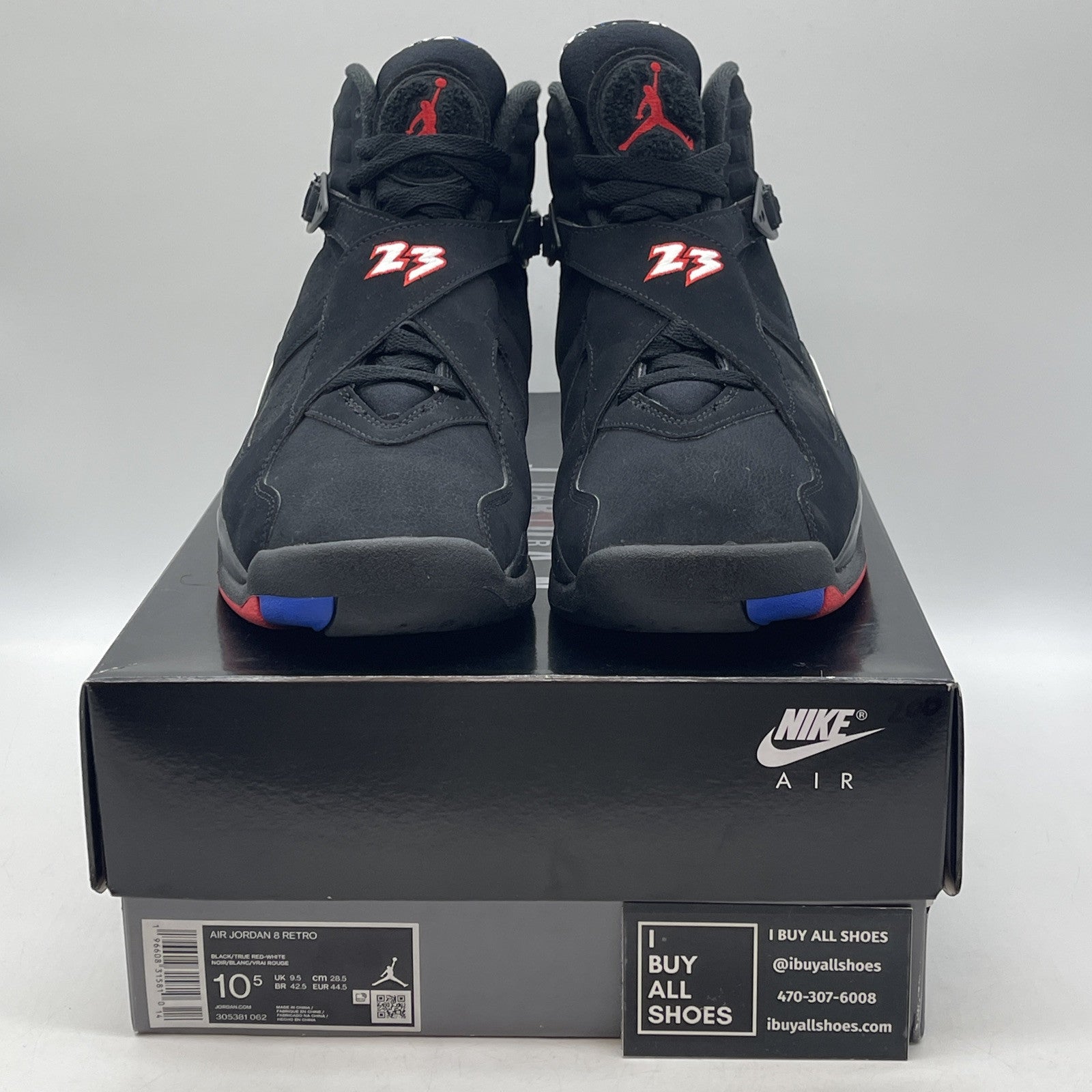 Size 10.5 - Jordan 8 Retro Mid Playoff Red White Black Suede (305381-062)