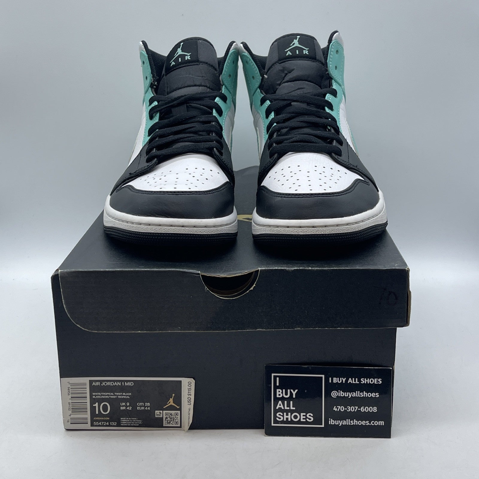 Size 10 - Air Jordan 1 Mid Tropical Twist Blue White Leather (554724-132)
