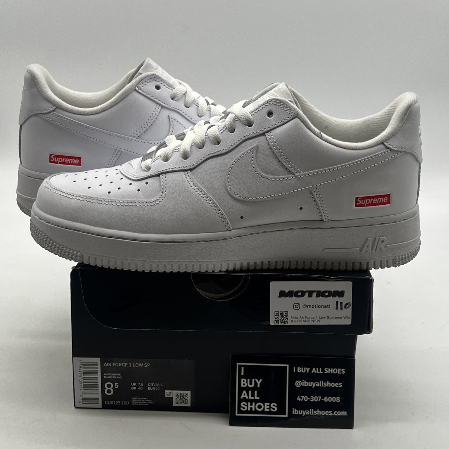 Size 8.5 - Nike Air Force 1 x Supreme Low Box Logo - White (CU9225-100)