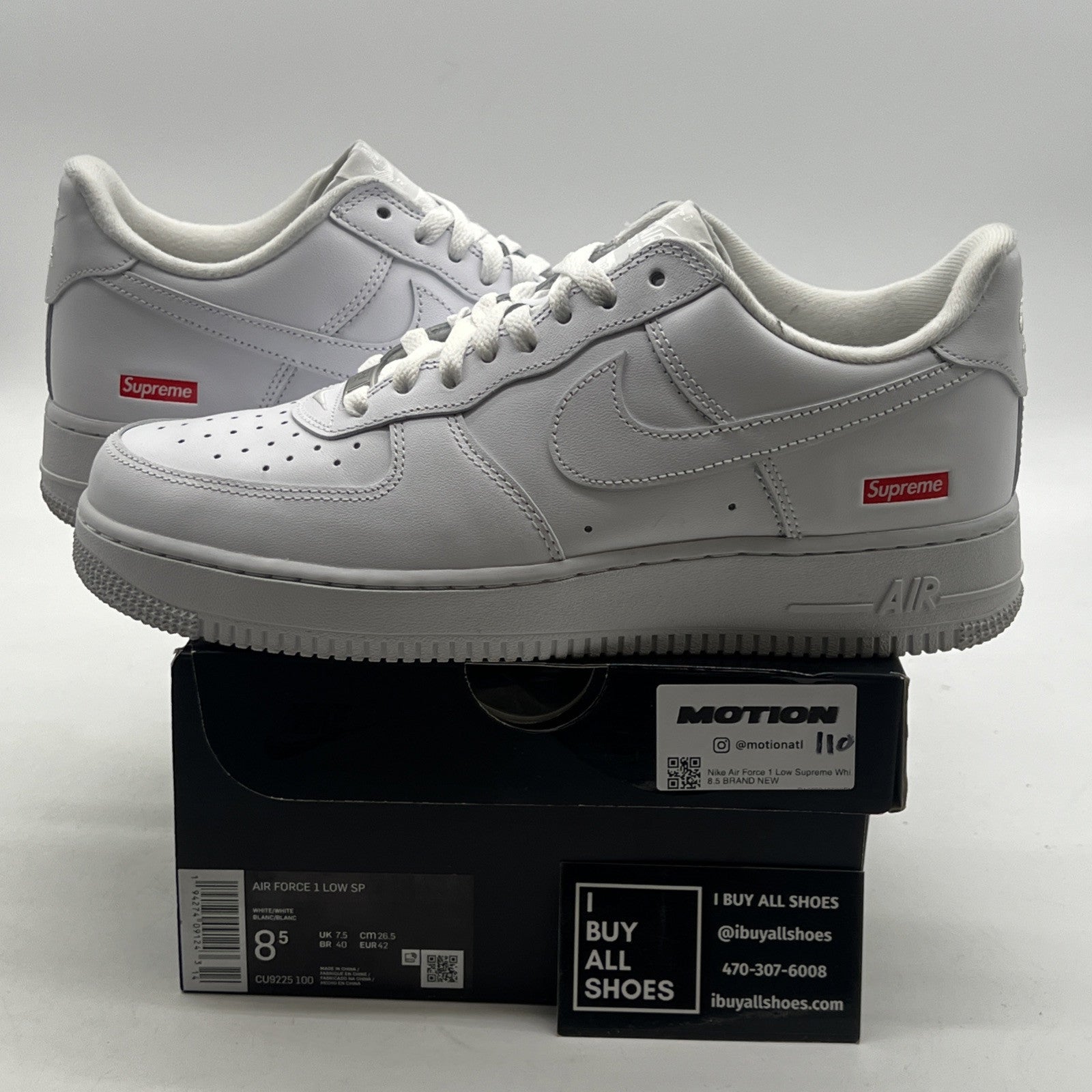 Size 8.5 - Nike Air Force 1 x Supreme Low Box Logo - White (CU9225-100)