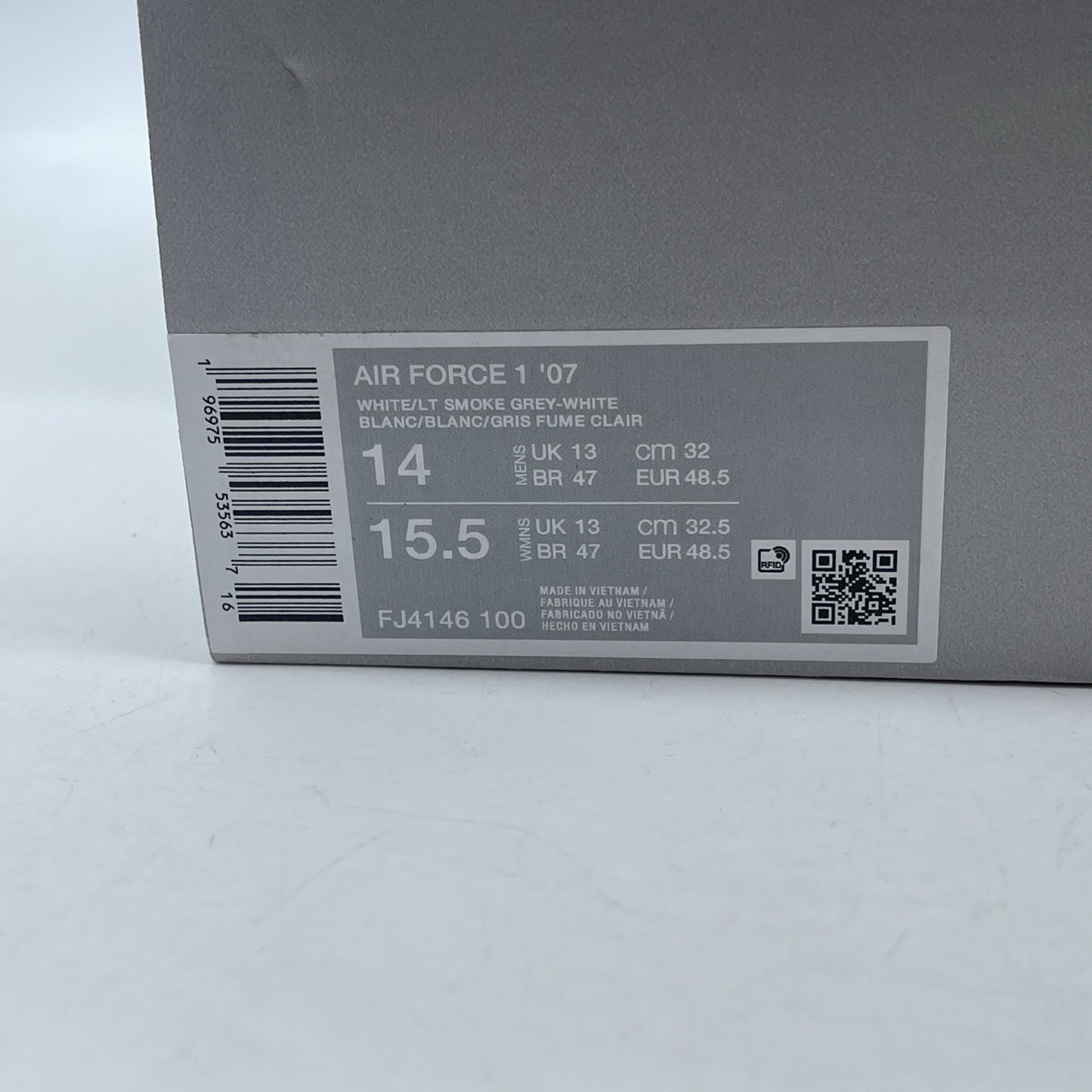 Size 14 - Nike Air Force 1 "Light Smoke Grey" White Leather (FJ4146 100)