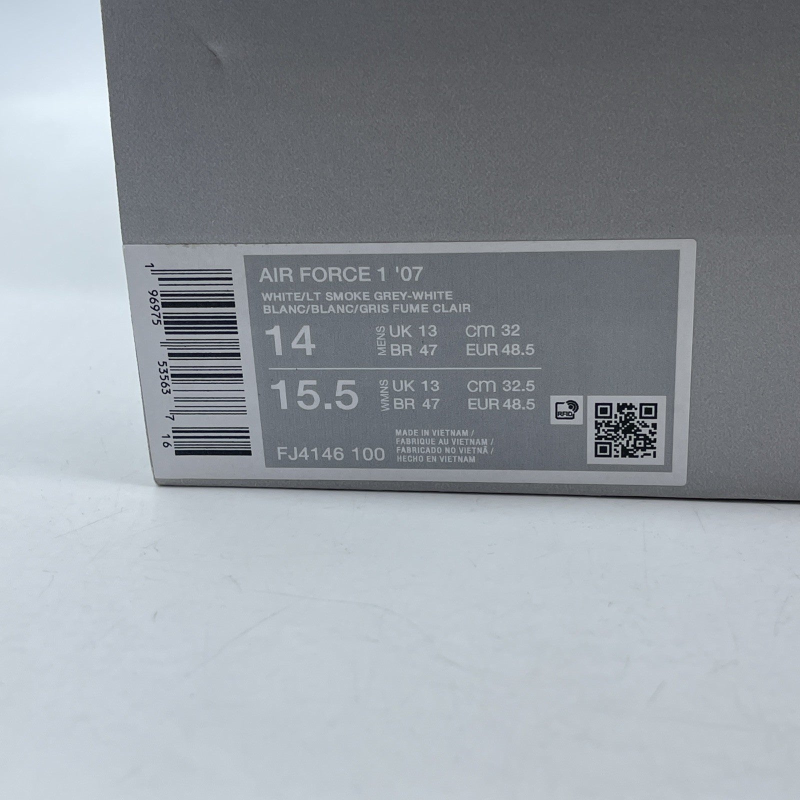 Size 14 - Nike Air Force 1 "Light Smoke Grey" White Leather (FJ4146 100)
