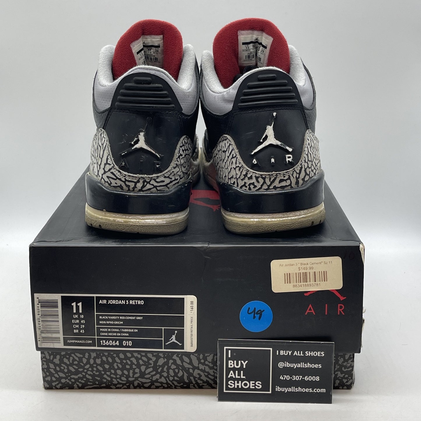 Size 11 - Jordan 3 Retro release 2011 Black Grey Suede (136064-010)