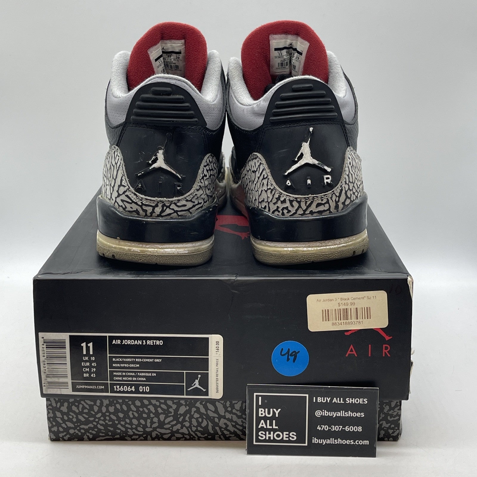 Size 11 - Jordan 3 Retro release 2011 Black Grey Suede (136064-010)
