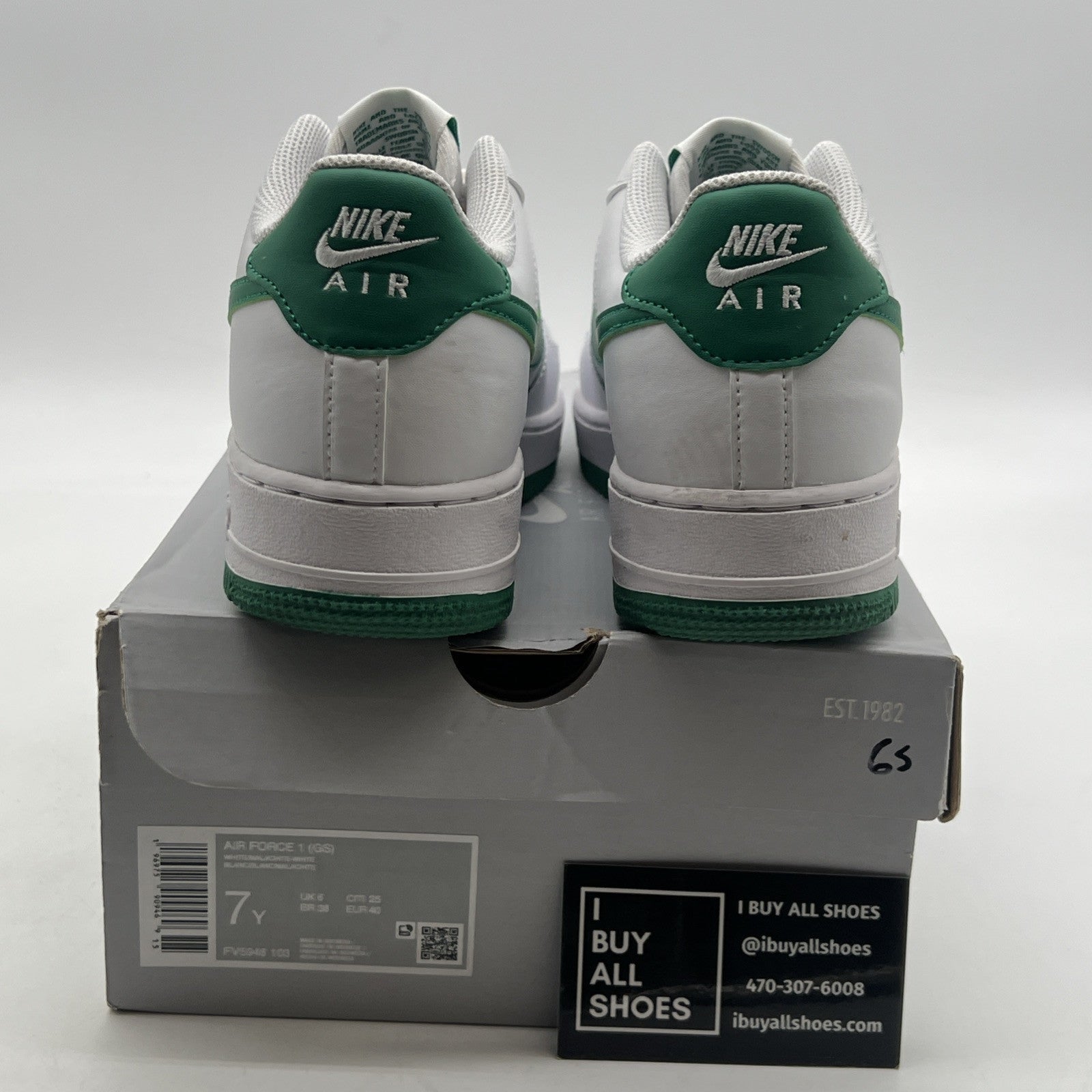 Size 7Y - Nike Air Force 1 White Green Malachite (FV5948-103)