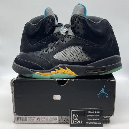 Size 12 - Jordan 5 Retro Mid Aqua Black Yellow Green Suede (DD0587-047)