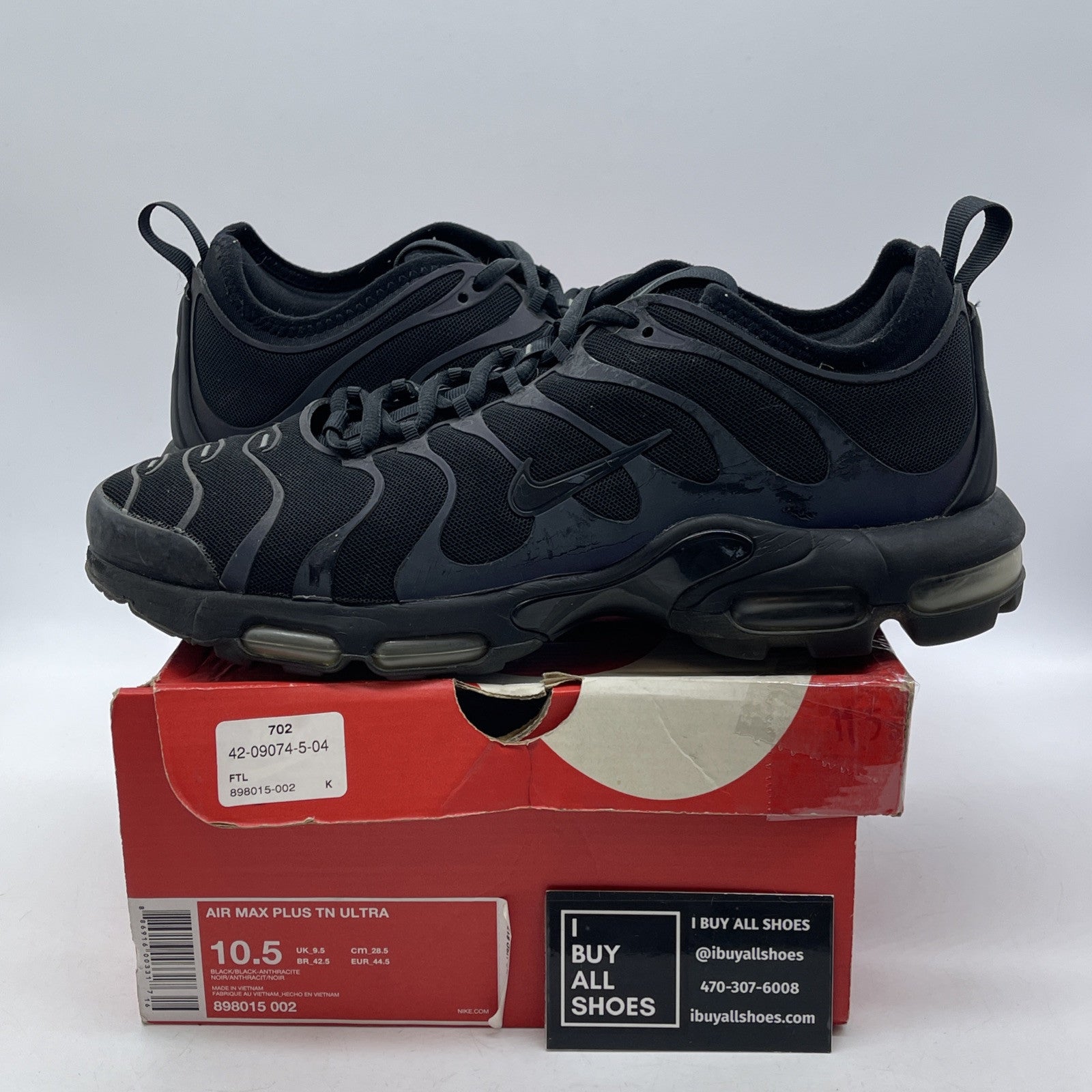 Size 10.5 - Nike Air Max Plus TN Ultra Triple Black Suede (898015-002)