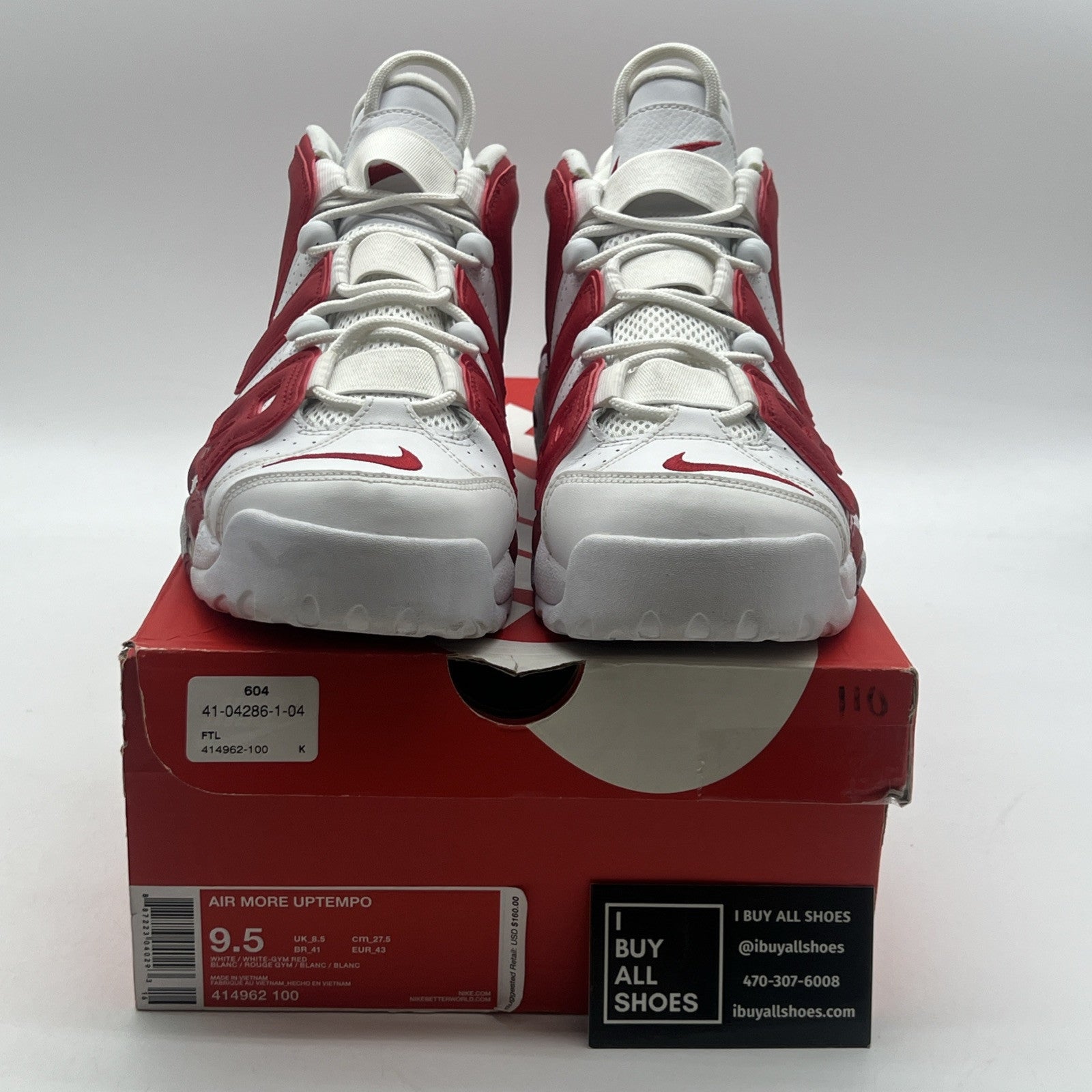 Size 9.5 - Nike Air More Uptempo White Red (414962-100)