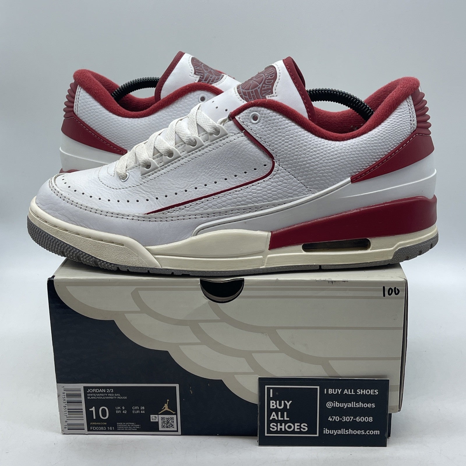 Size 10 - Air Jordan 2/3 White Varsity Red White Leather (FD0383-161)