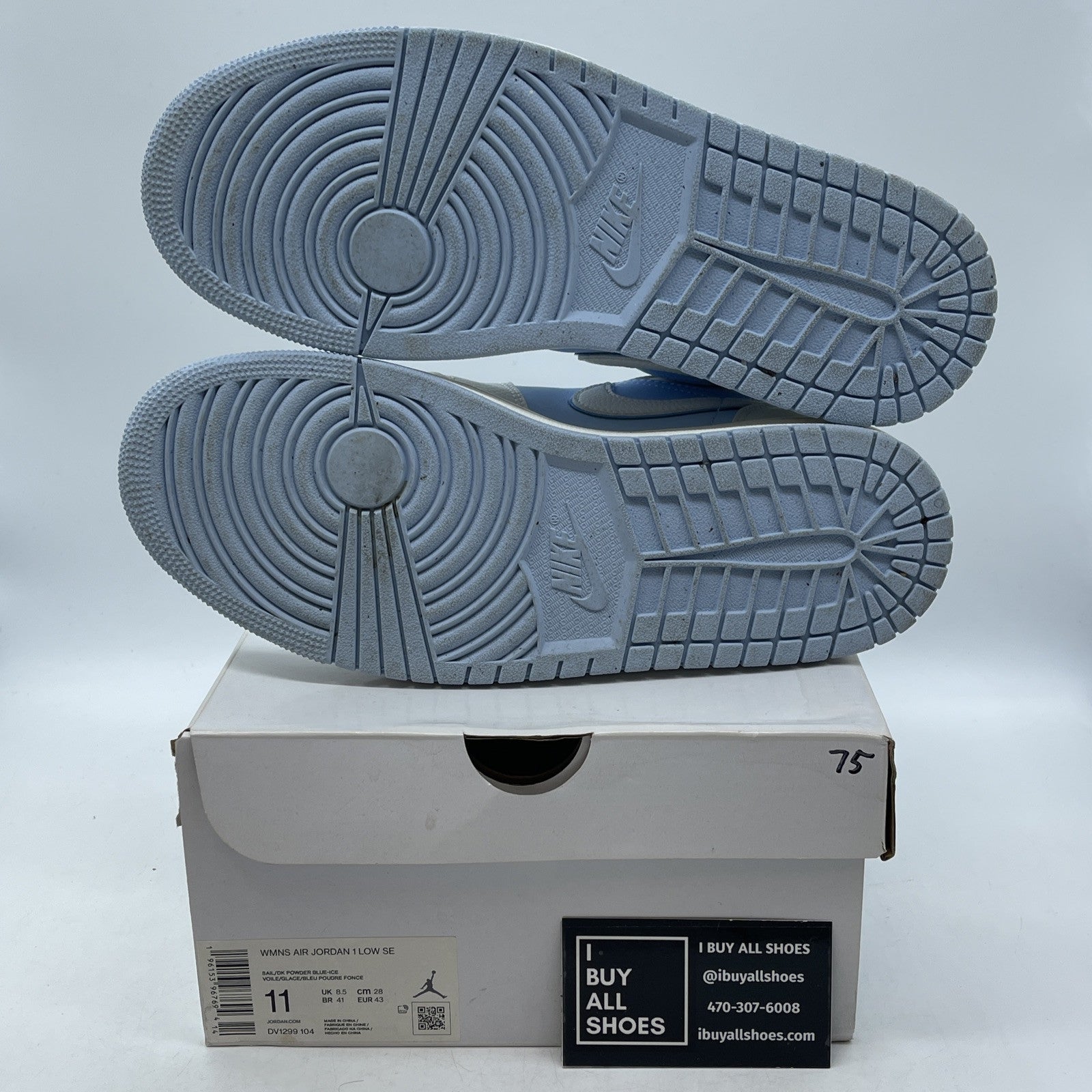 Size 11 - Jordan 1 Low SE Reverse Ice Blue White Suede Leather (DV1299-104)