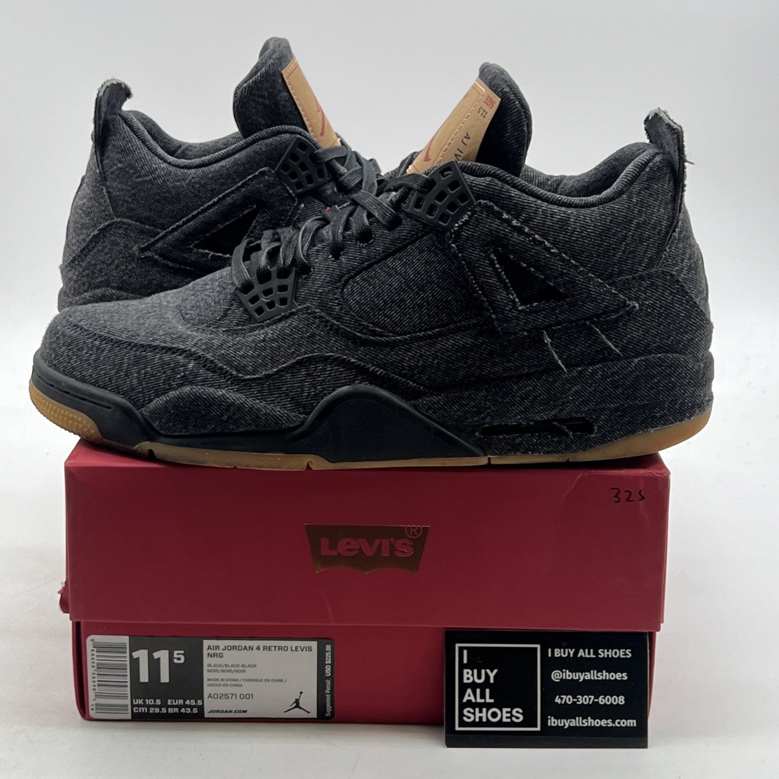 Size 11.5 - Levi's x Air Jordan 4 Retro Black Denim (AO2571-001)