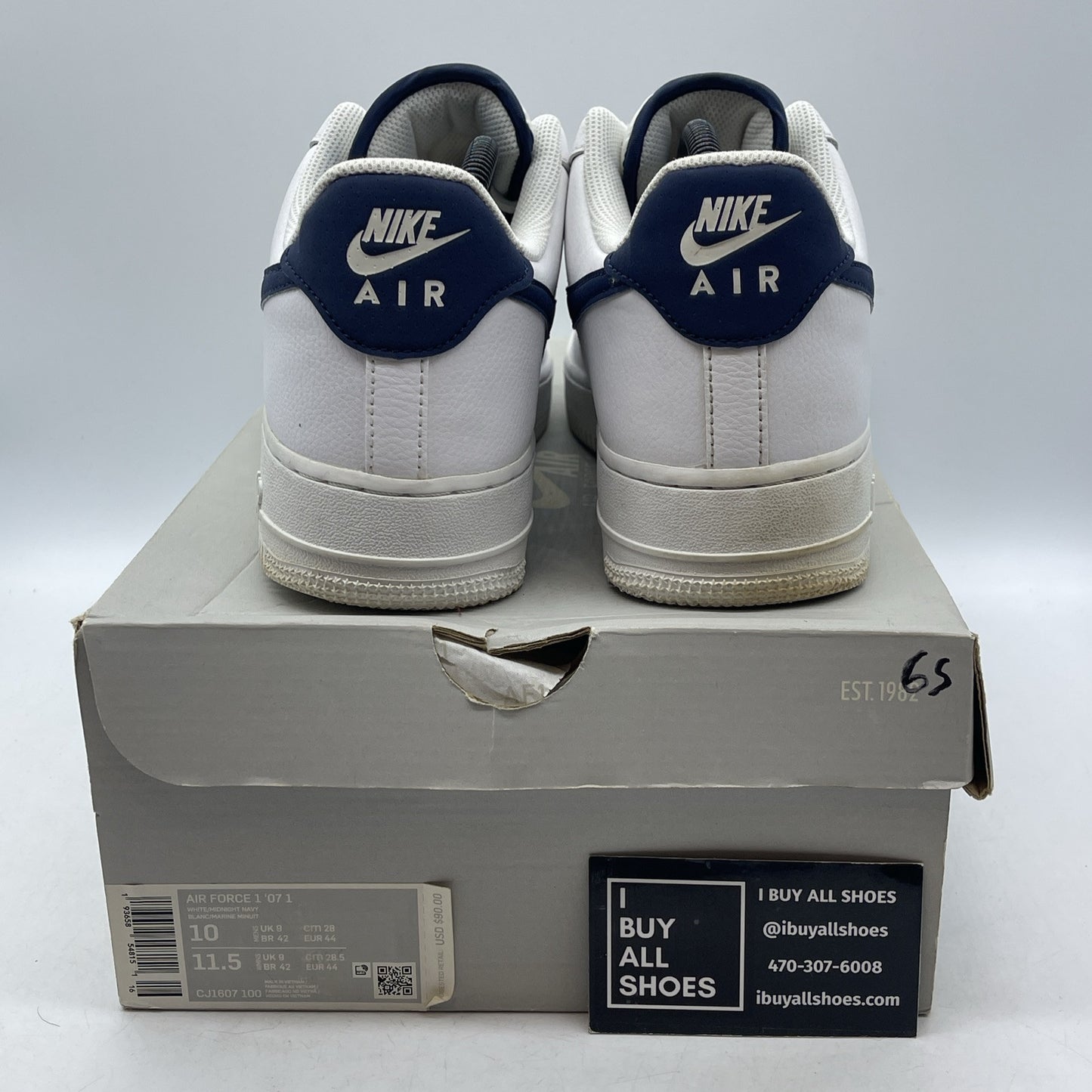 Size 10 - Nike Air Force 1 '07 Midnight Navy White Suede Leather (CJ1607-100)