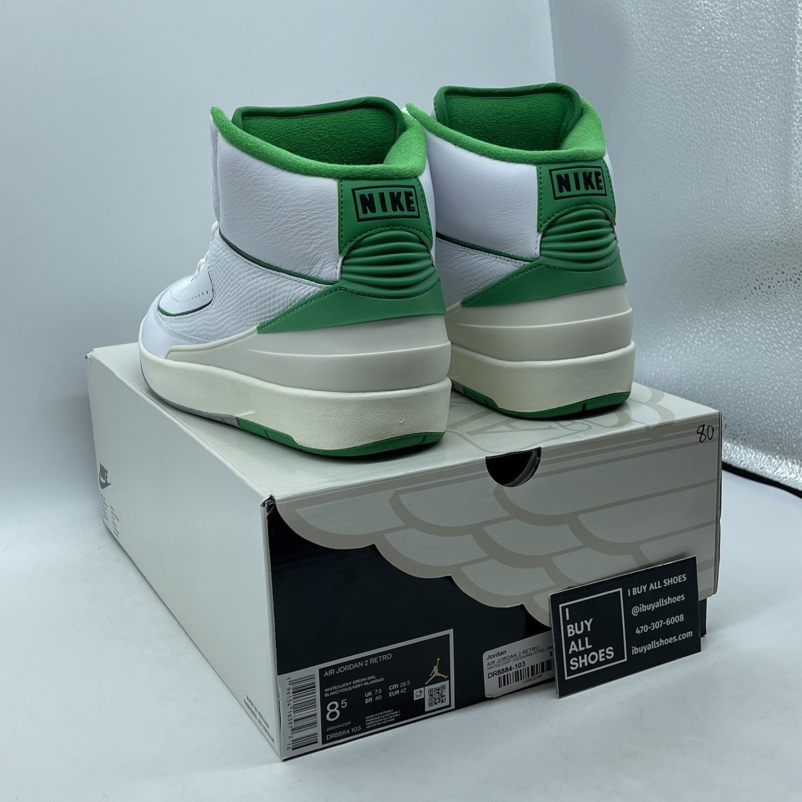 Size 8.5 - Jordan 2 Retro Lucky Green White Leather (DR8884-103)