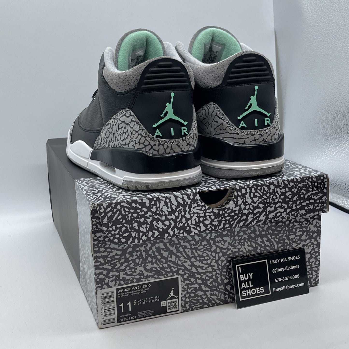 Size 11.5 - Air Jordan 3 Retro Green Glow Grey Suede Leather (CT8532-031)