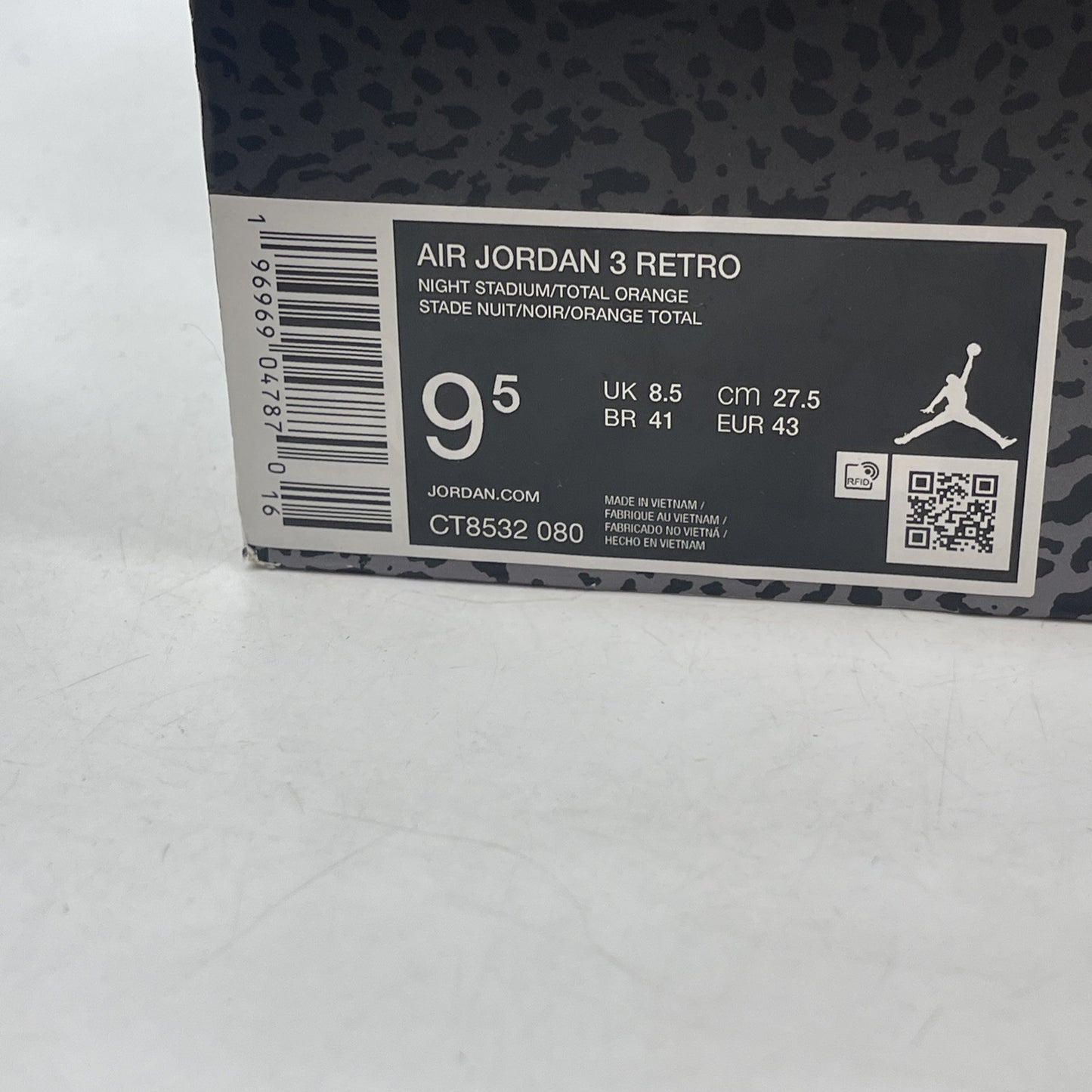 Size 9.5 - Jordan 3 Retro 2023 Mid Fear Black Grey Orange Suede (CT8532-080)