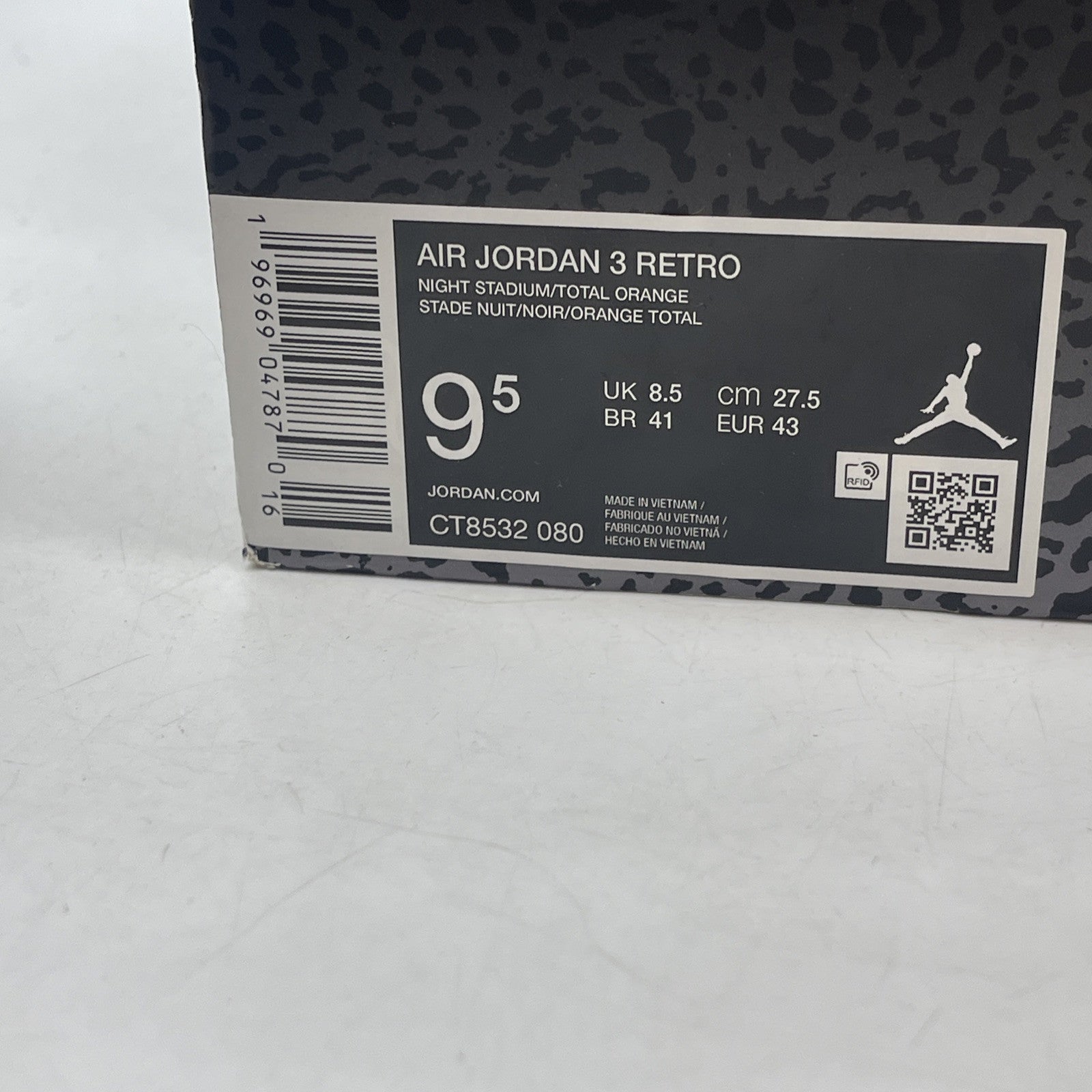 Size 9.5 - Jordan 3 Retro 2023 Mid Fear Black Grey Orange Suede (CT8532-080)