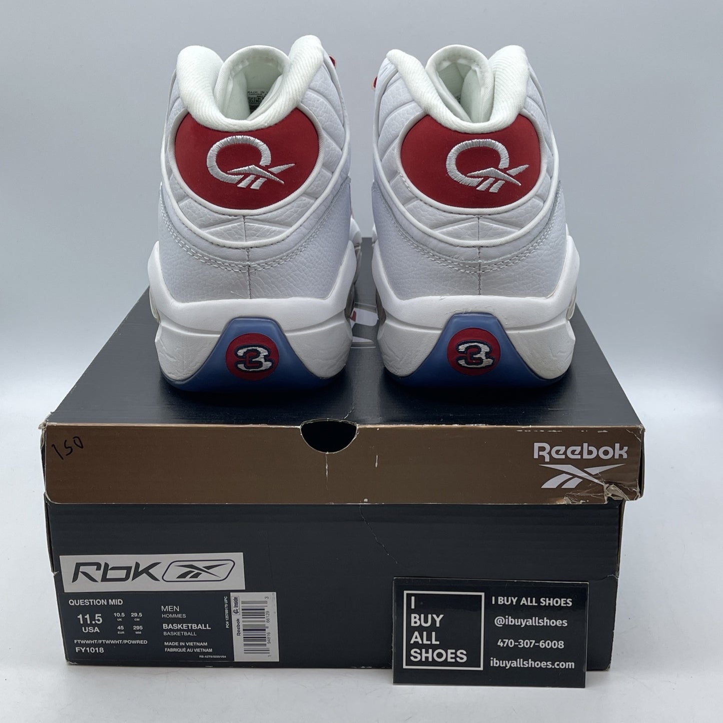Size 11.5 - Reebok Question OG 2020 Mid Red Toe White Leather (FY1018)