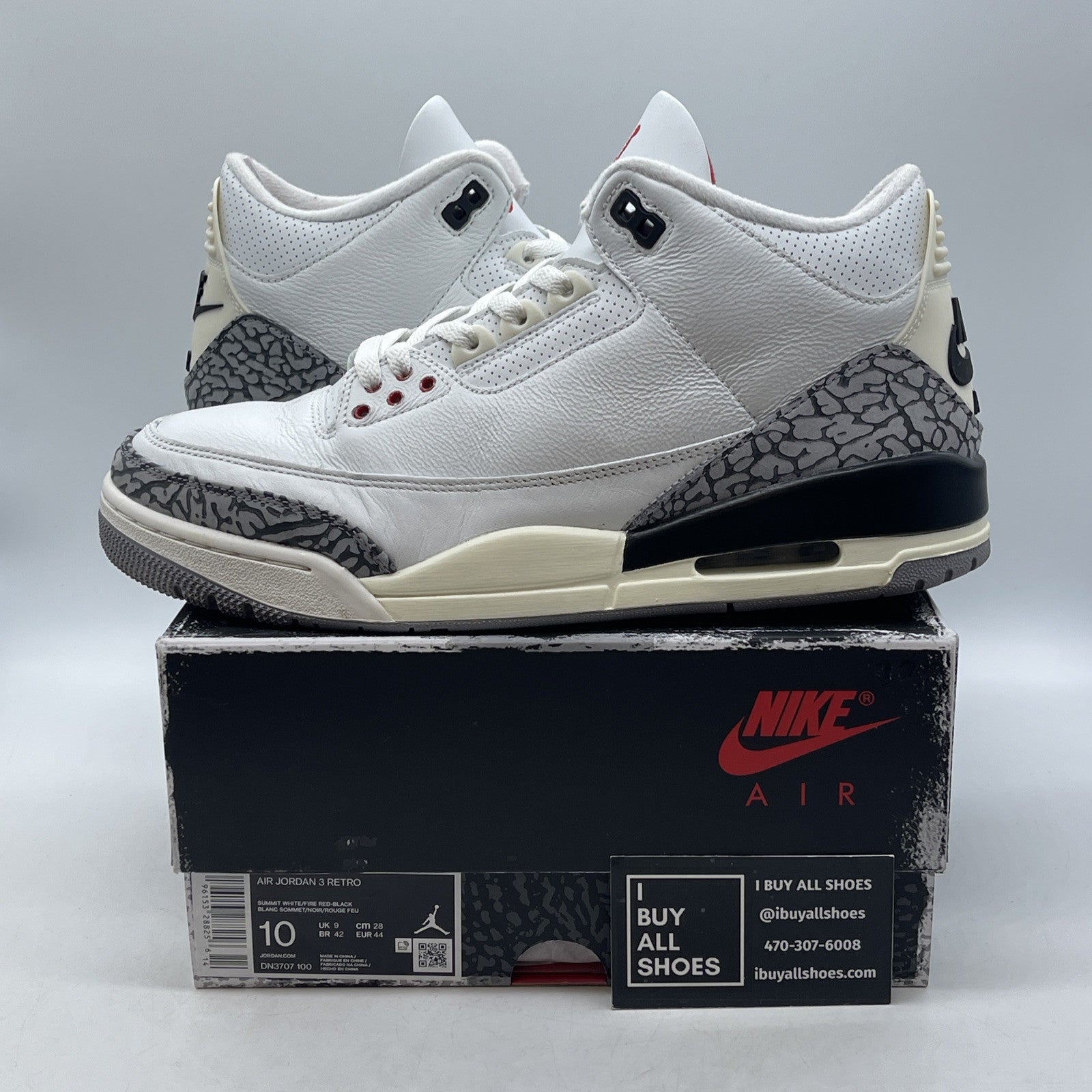 Size 10 - Jordan 3 Retro Mid White Cement Reimagined Gray Black Suede DN3707-100