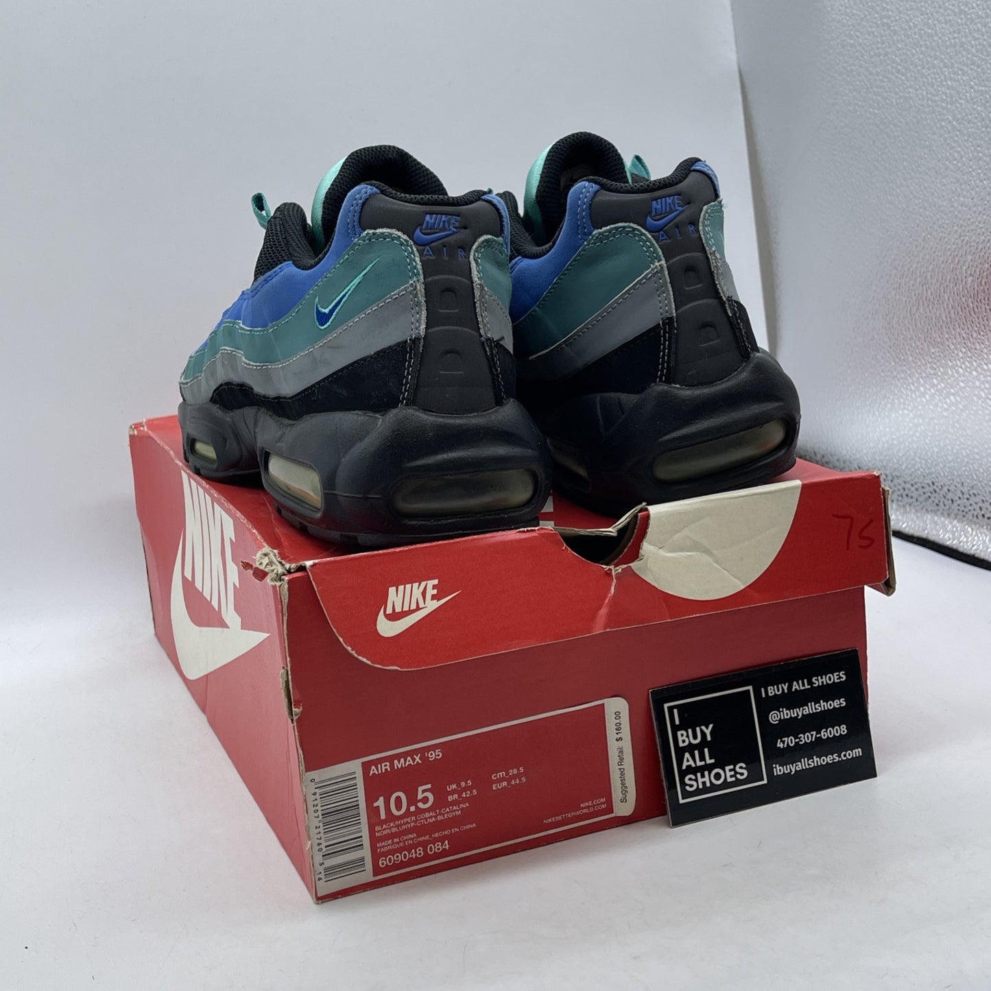 Size 10.5 - Nike Air Max 95 Black Hyper Cobalt Blue Grey Suede (609048-084)