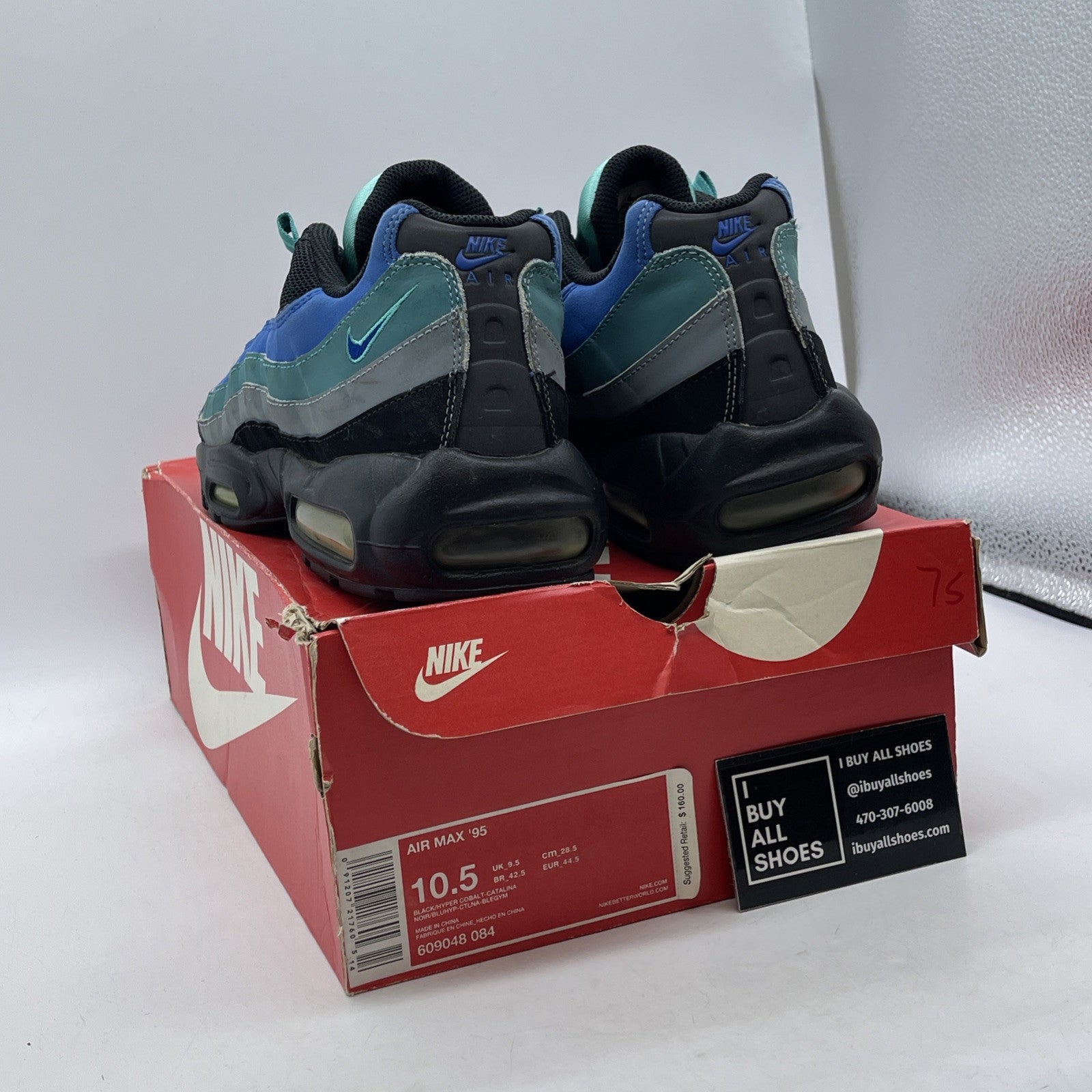 Size 10.5 - Nike Air Max 95 Black Hyper Cobalt Blue Grey Suede (609048-084)
