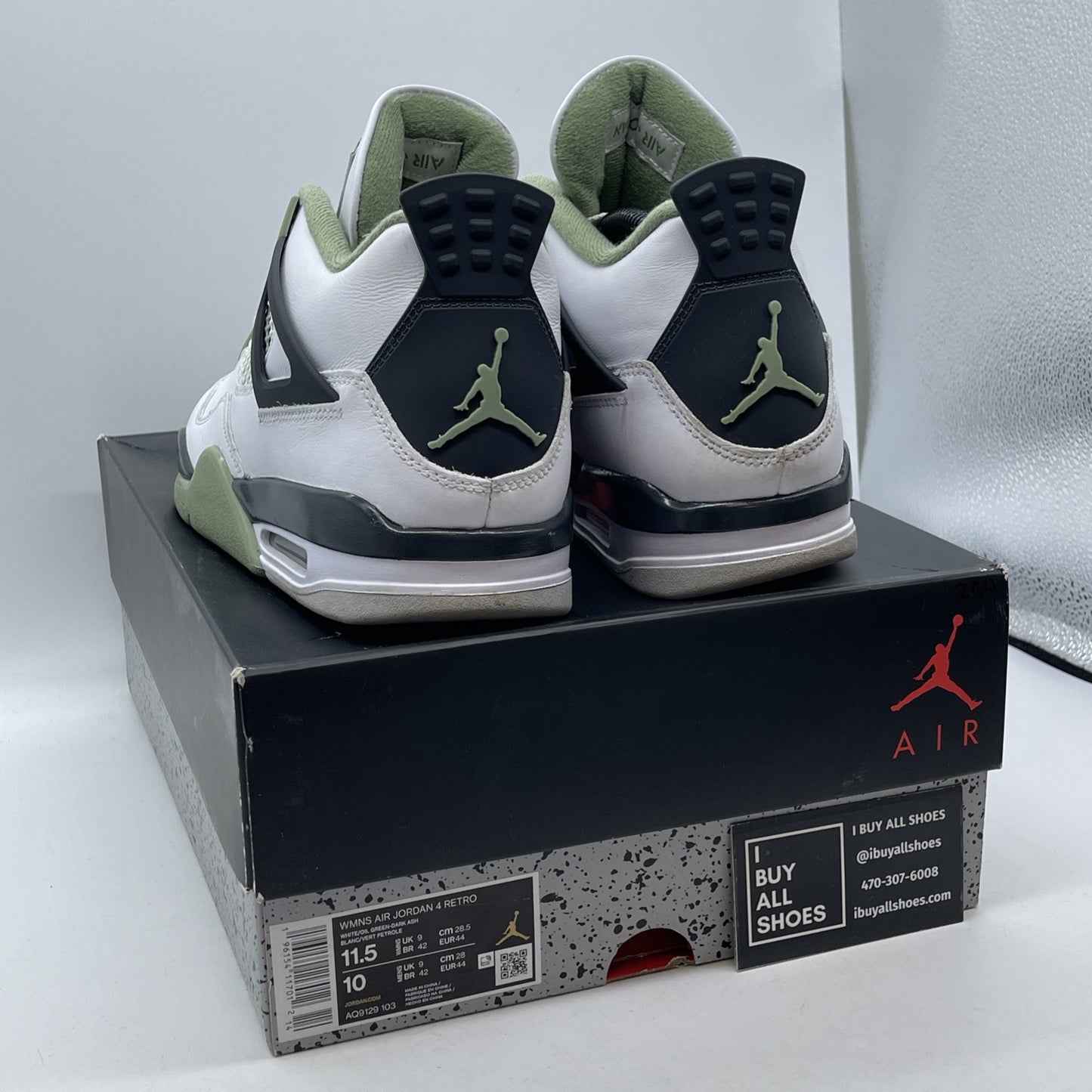 Size 11.5W - Jordan 4 Retro Mid Seafoam Green White Leather (AQ9129-103)