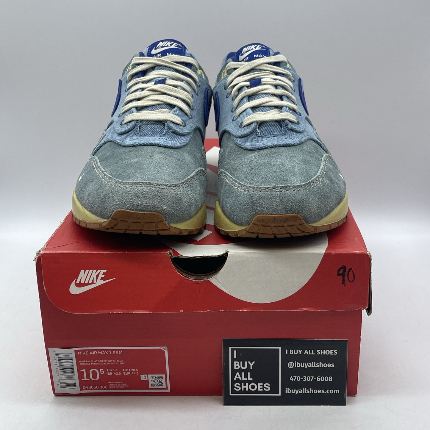 Size 10.5 - Nike Air Max 1 Premium Dirty Denim Blue Suede (DV3050-300(