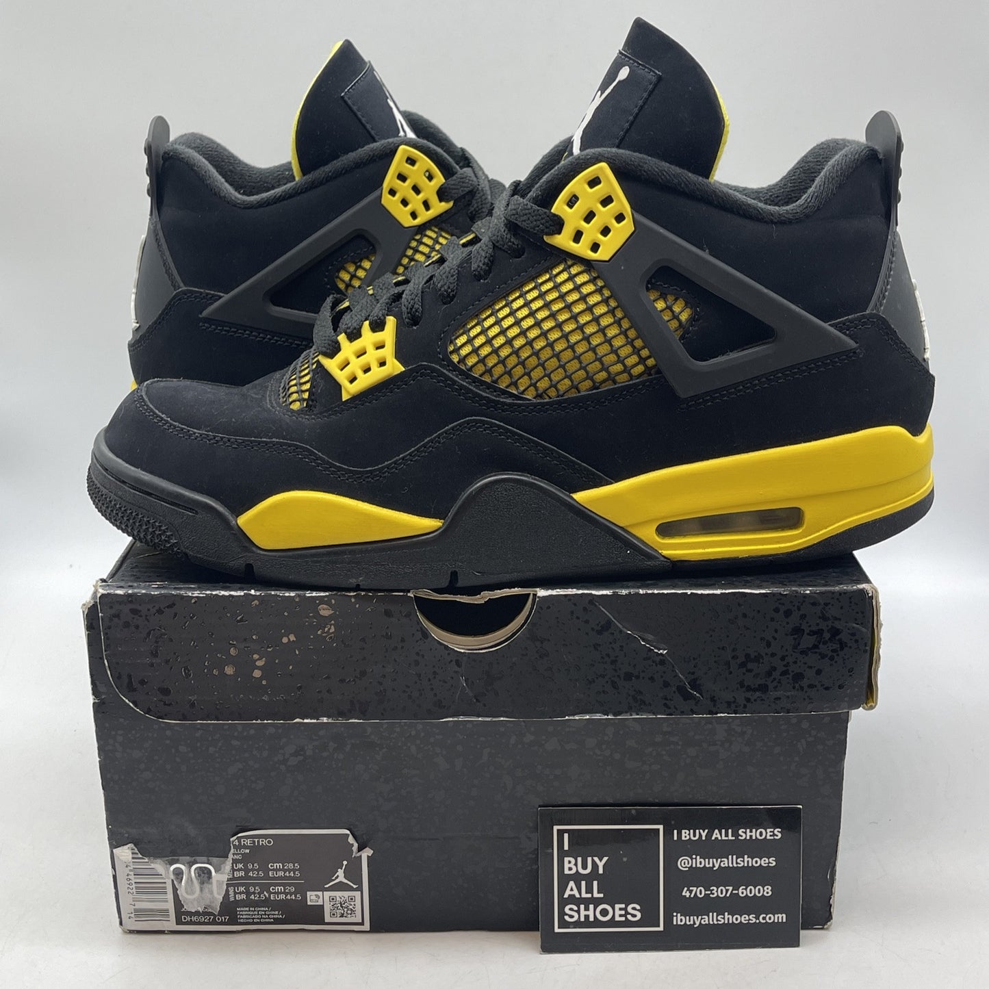 Size 10 - Jordan 4 Retro Mid Thunder Yellow Black White Suede (DH6927-017)