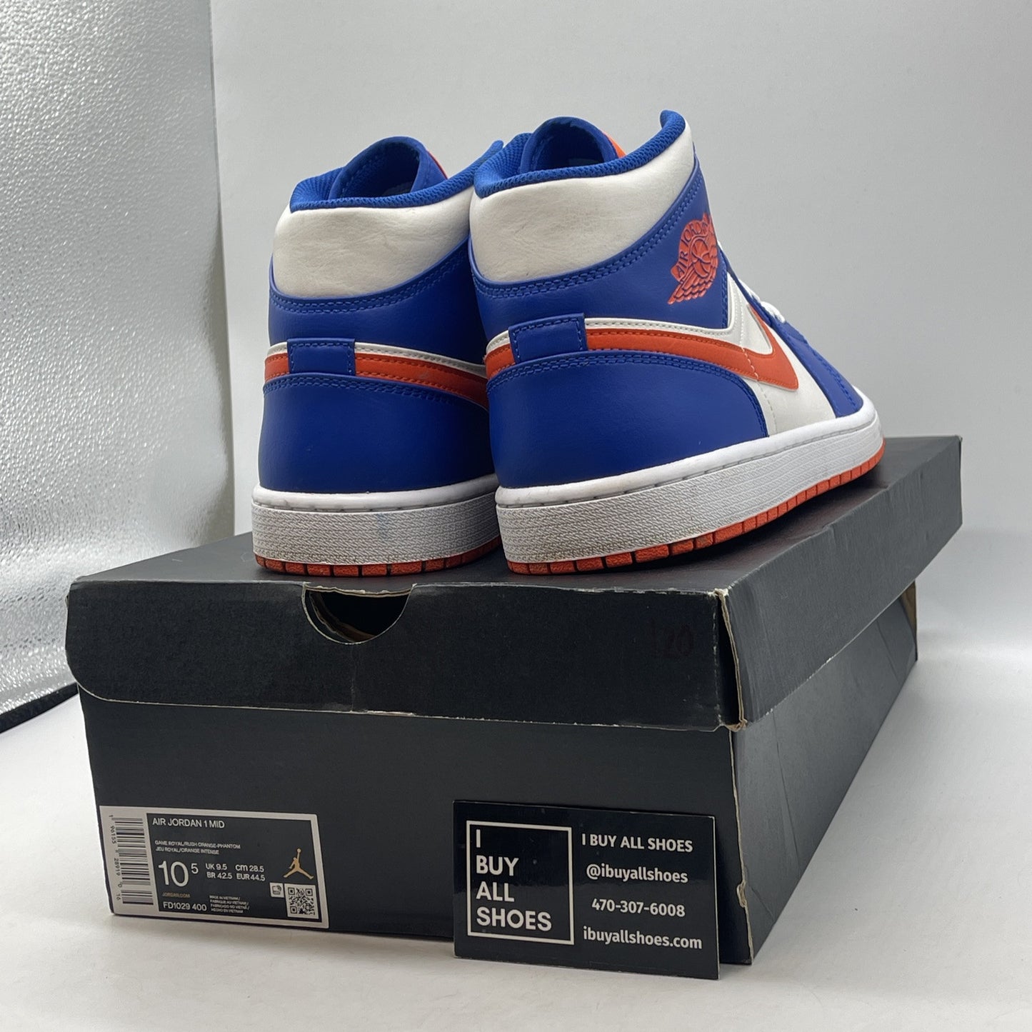 Size 10.5 - Jordan 1 Mid Knicks 2023 Blue White Orange Leather (FD1029-400)