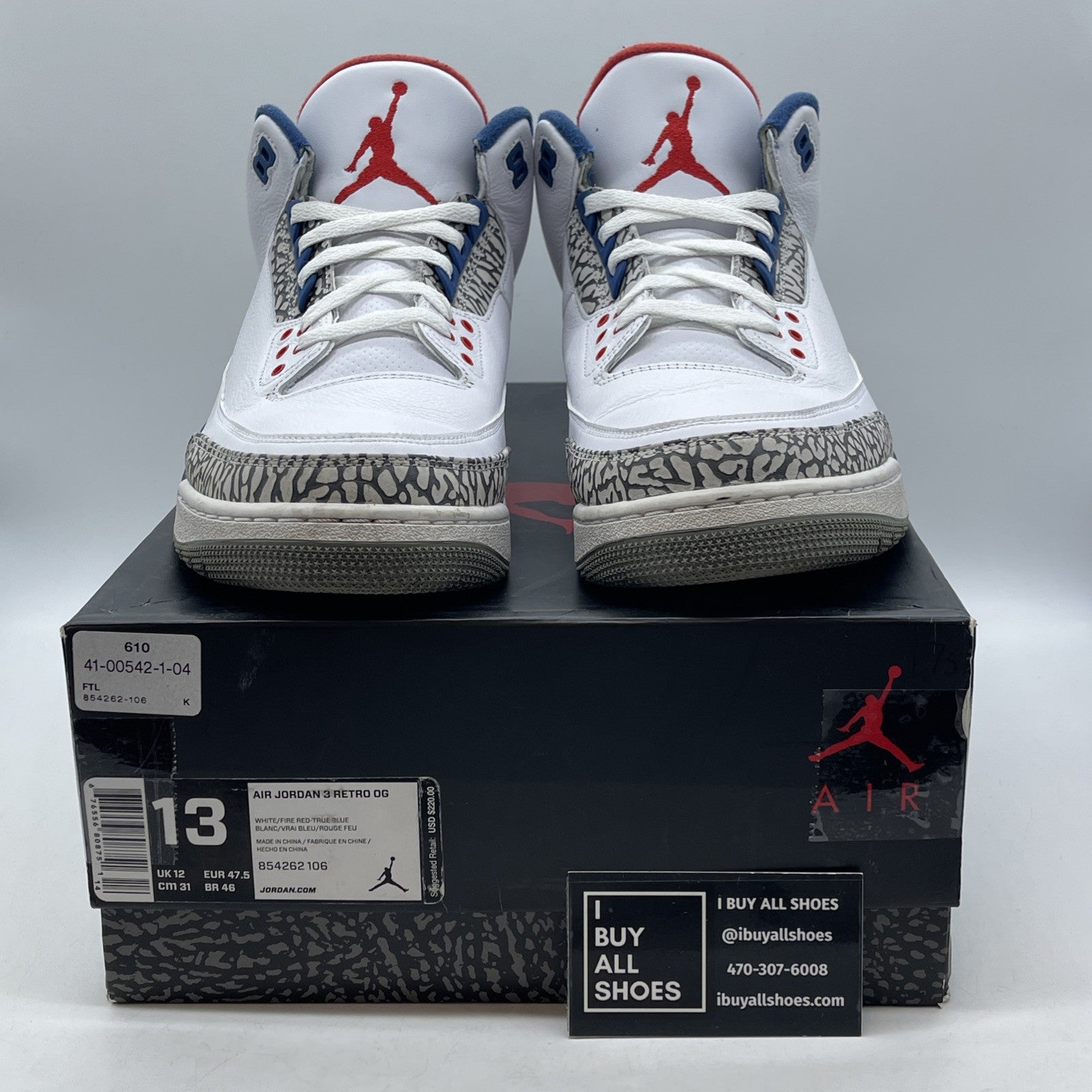 Size 13 - Jordan 3 Retro OG Mid True Blue White Grey Suede Leather (854262-106)