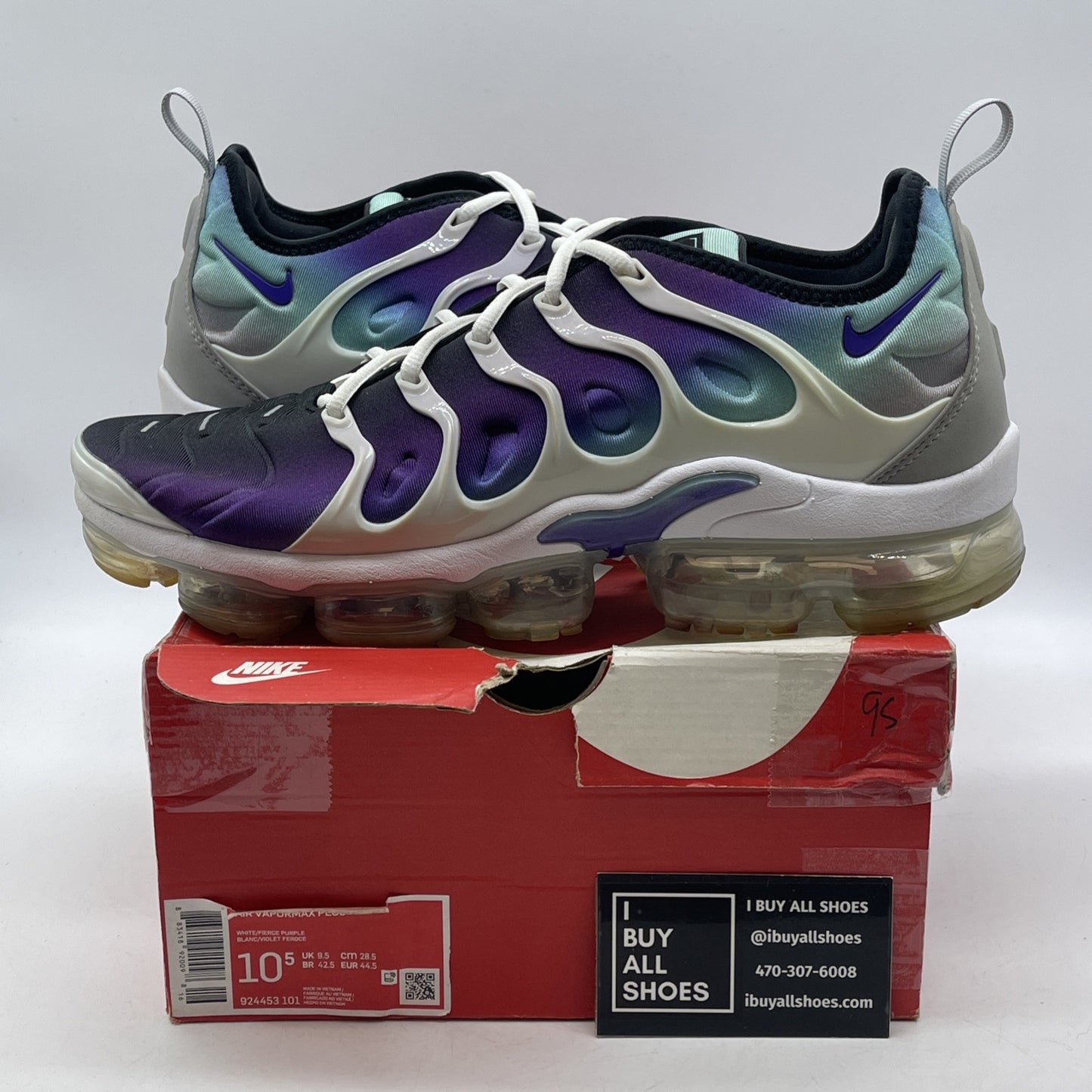 Size 10.5 - Nike Air VaporMax Plus Grape Grey Blue Suede (924453-101)