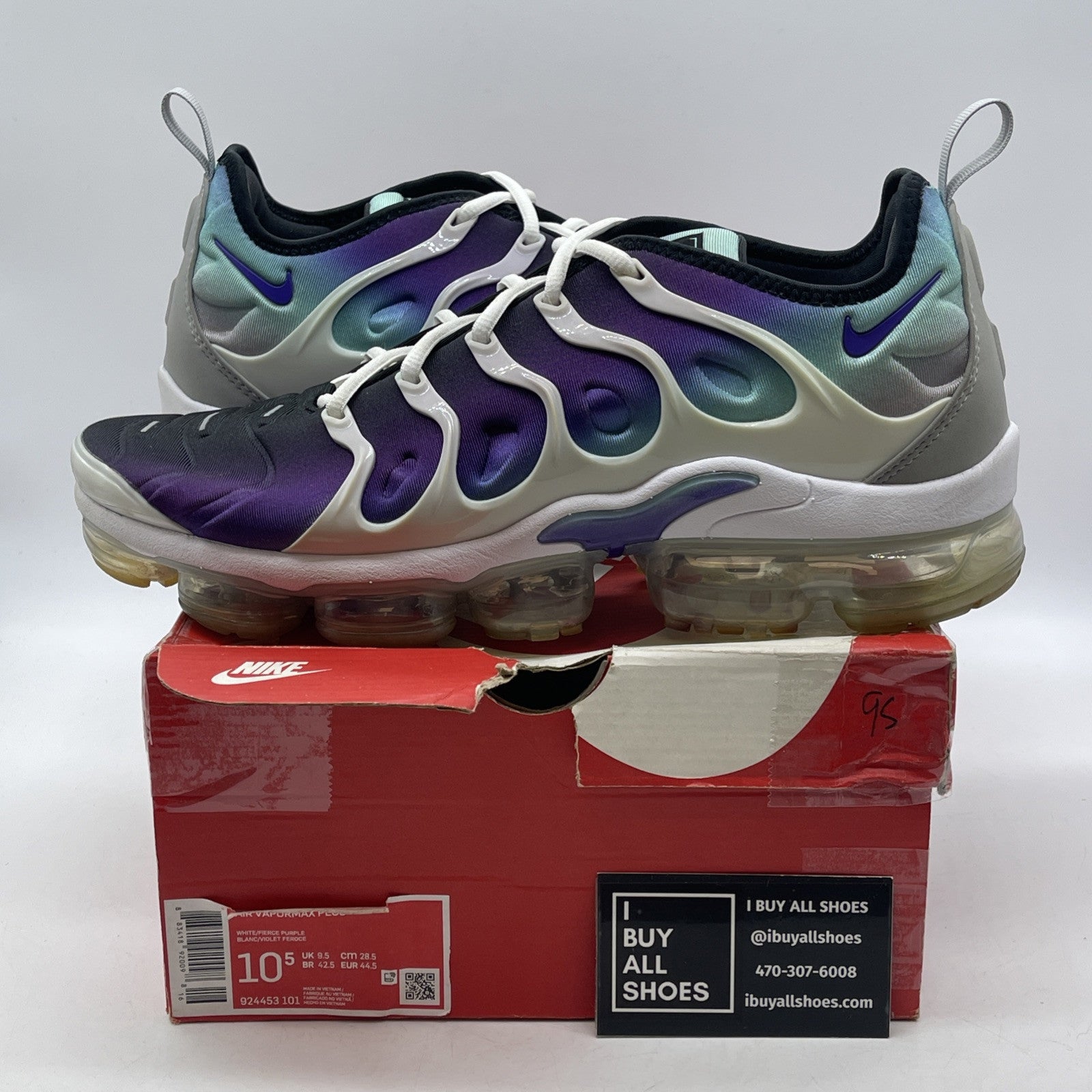 Size 10.5 - Nike Air VaporMax Plus Grape Grey Blue Suede (924453-101)