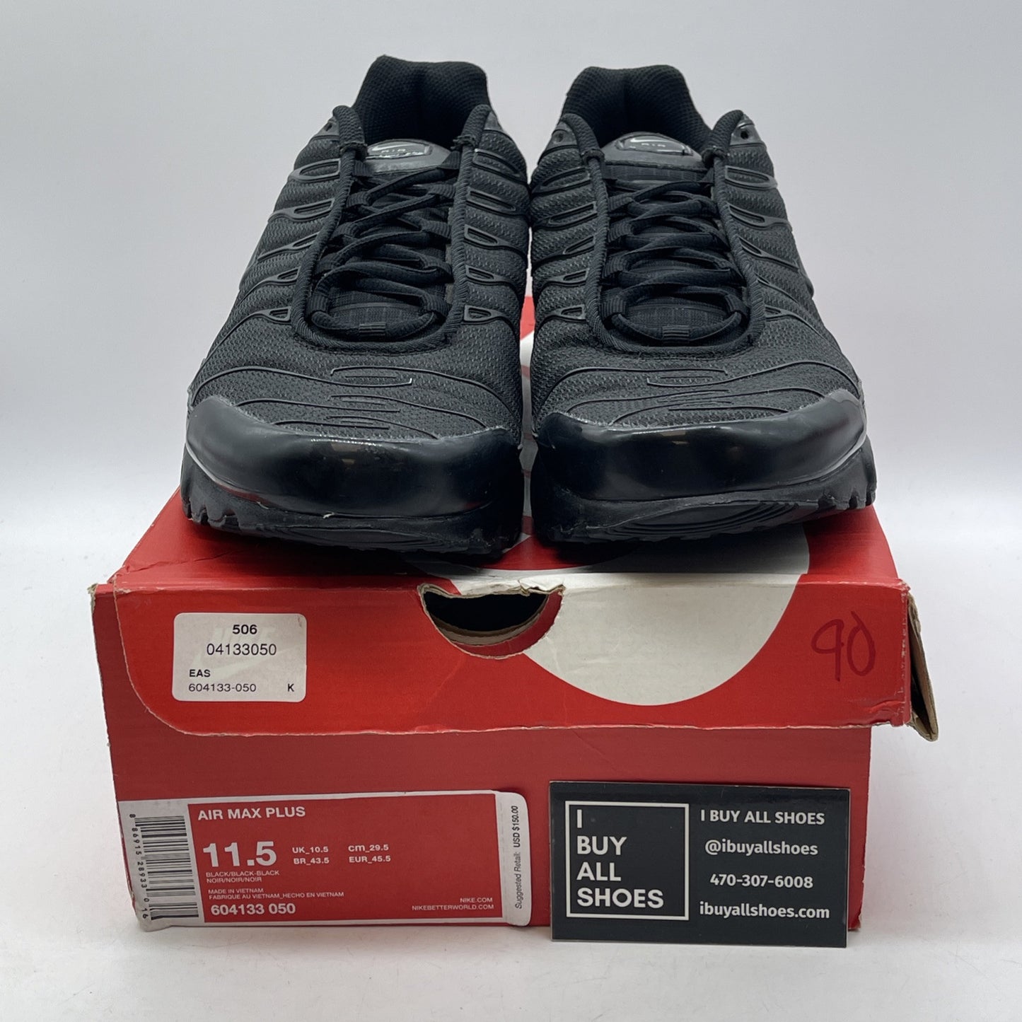 Size 11.5 - Nike Air Max Plus Low Triple Black Suede Leatger (604133-050)