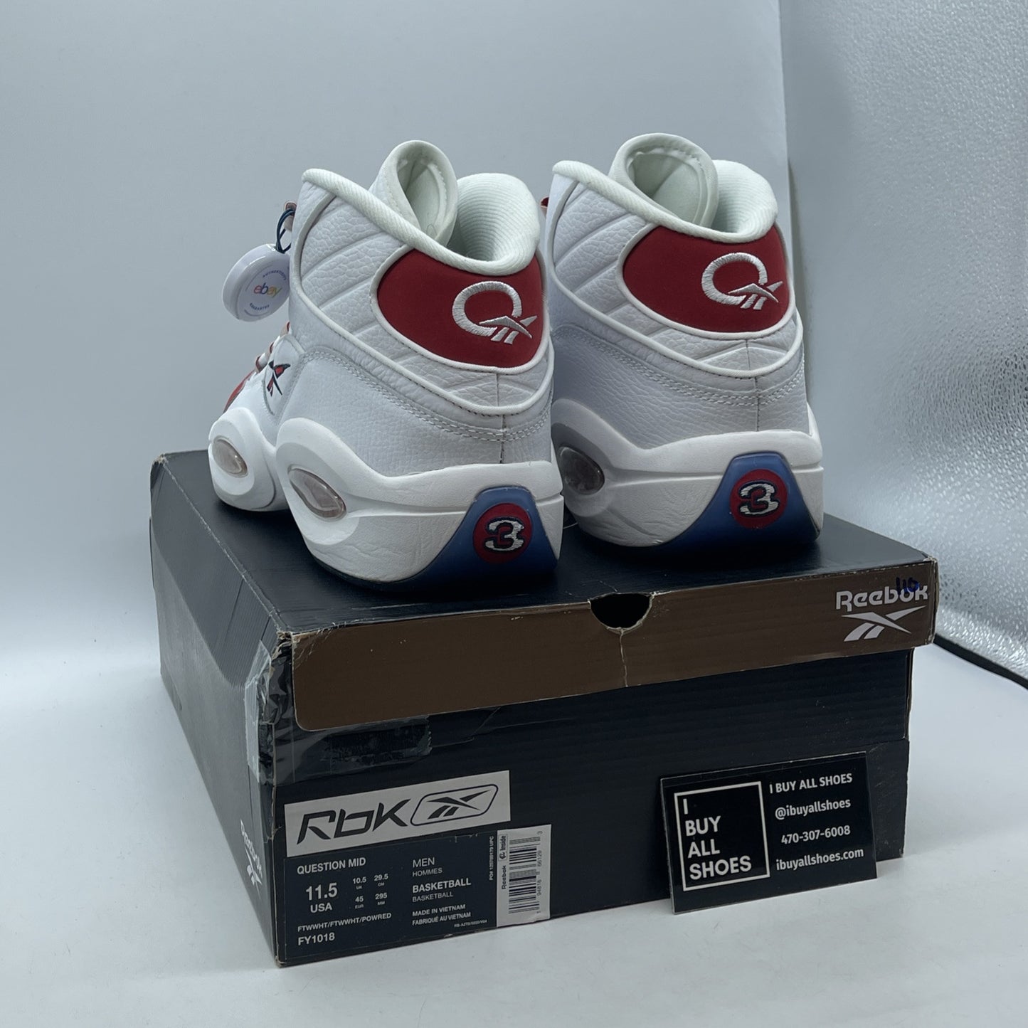 Size 11.5 - Reebok Question OG 2020 Mid Red Toe White Leather (FY1018)