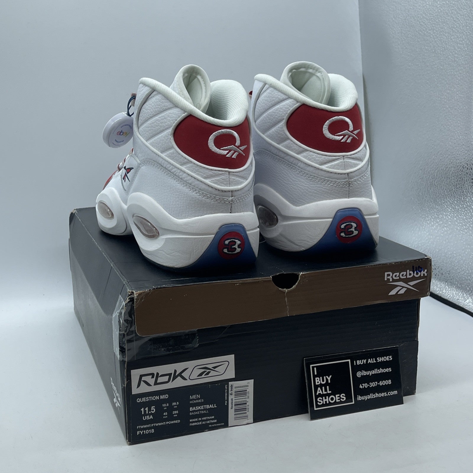 Size 11.5 - Reebok Question OG 2020 Mid Red Toe White Leather (FY1018)