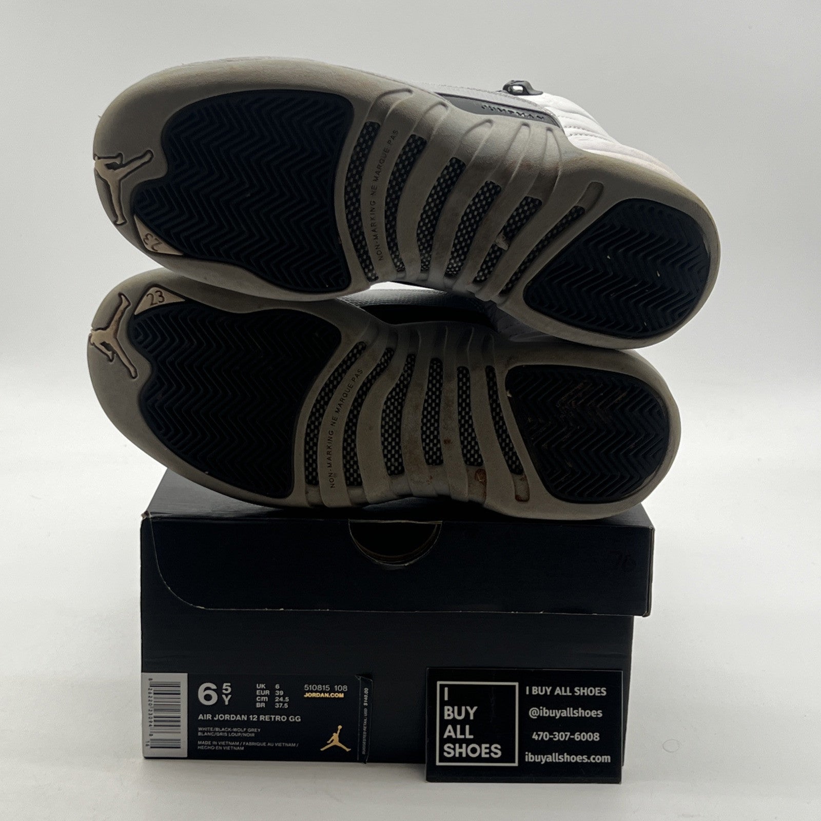 Size 6.5Y - Nike Air Jordan 12 Retro Wolf Grey White Black Leather (510815-108)