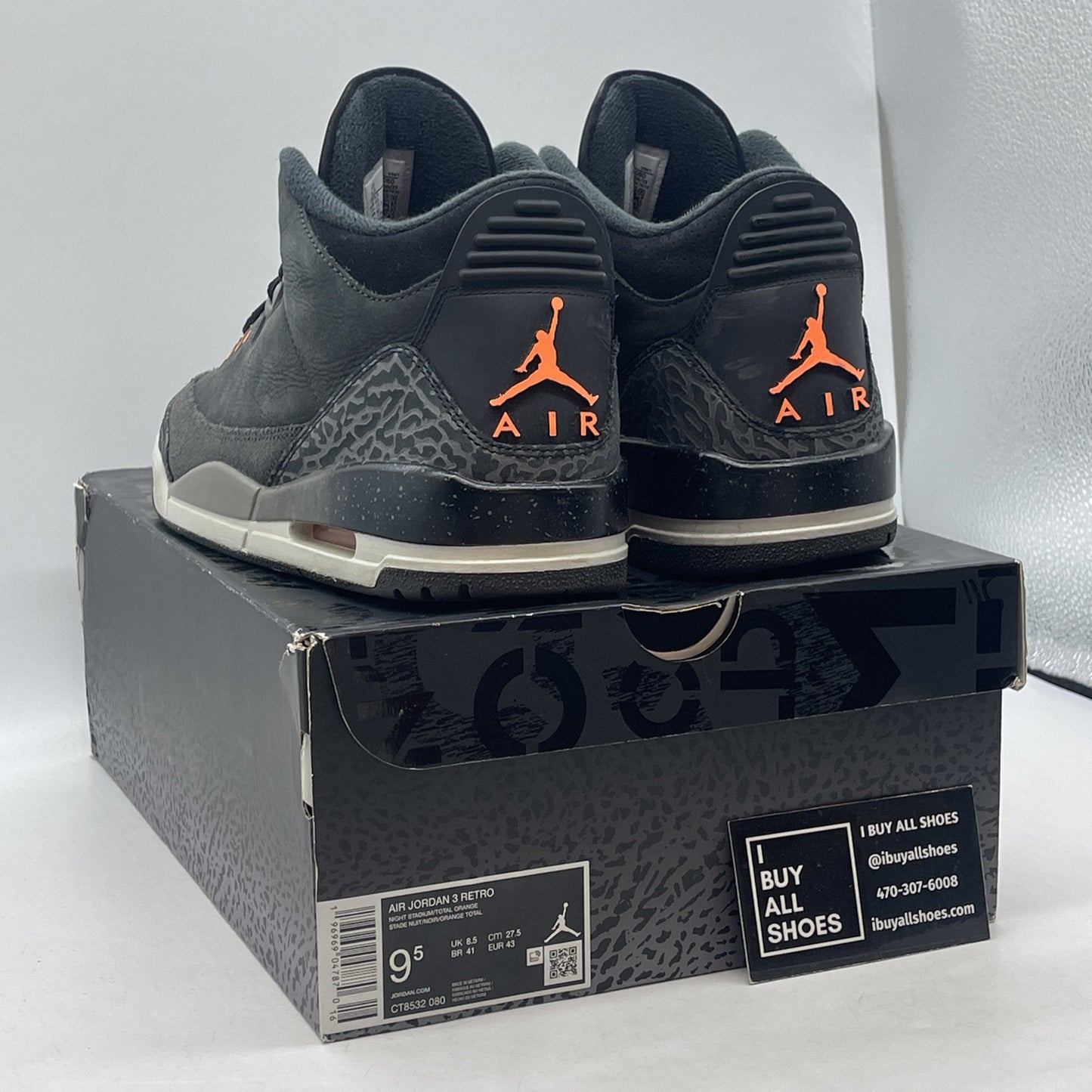 Size 9.5 - Jordan 3 Retro 2023 Mid Fear Black Grey Orange Suede (CT8532-080)