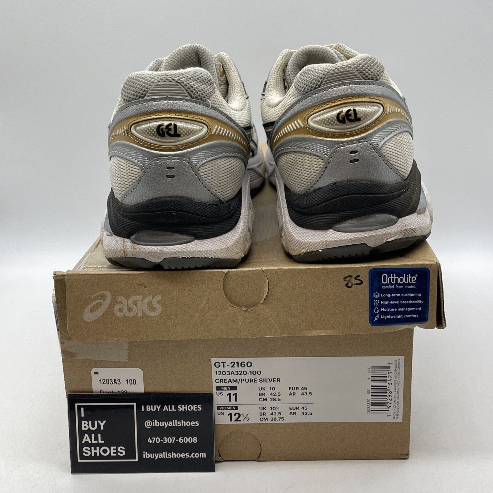 Size 11 - ASICS GT 2160 Cream Silver Gold White Suede Leather (GT-2160)